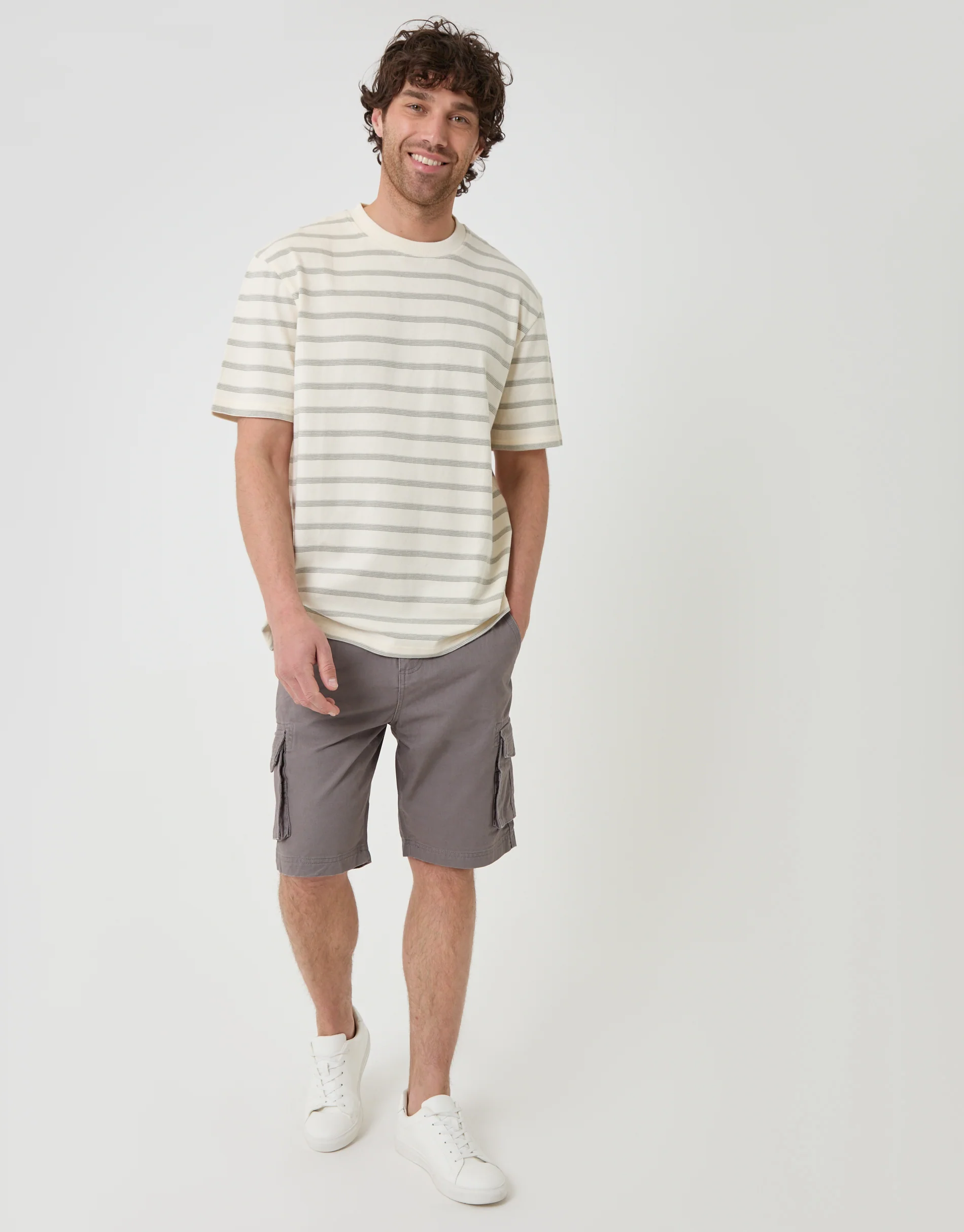 Relaxed Fit Cotton T-Shirt in Ecru Stripe - Image 3