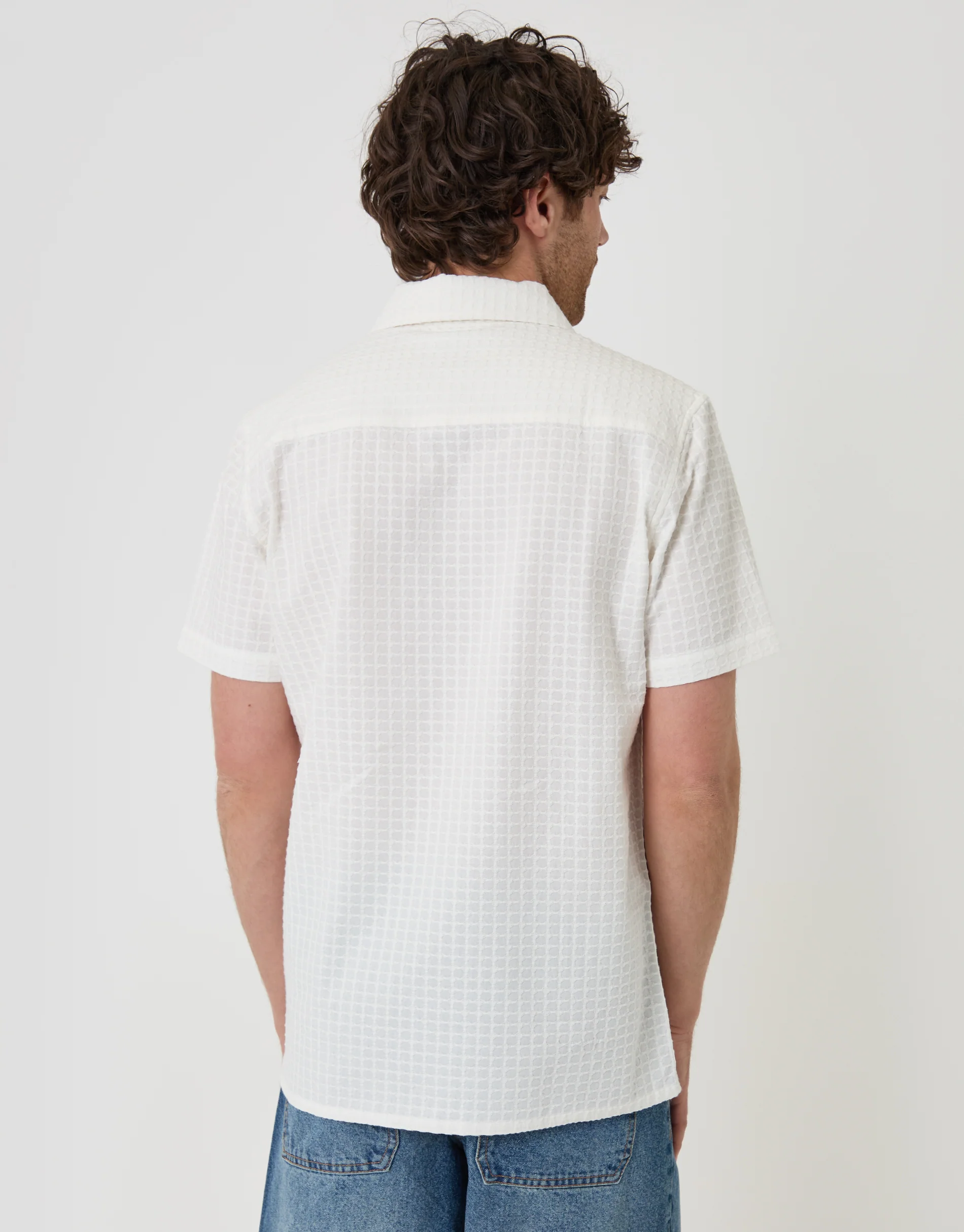 Textured Cotton Short Sleeve Shirt in Ecru - Image 2