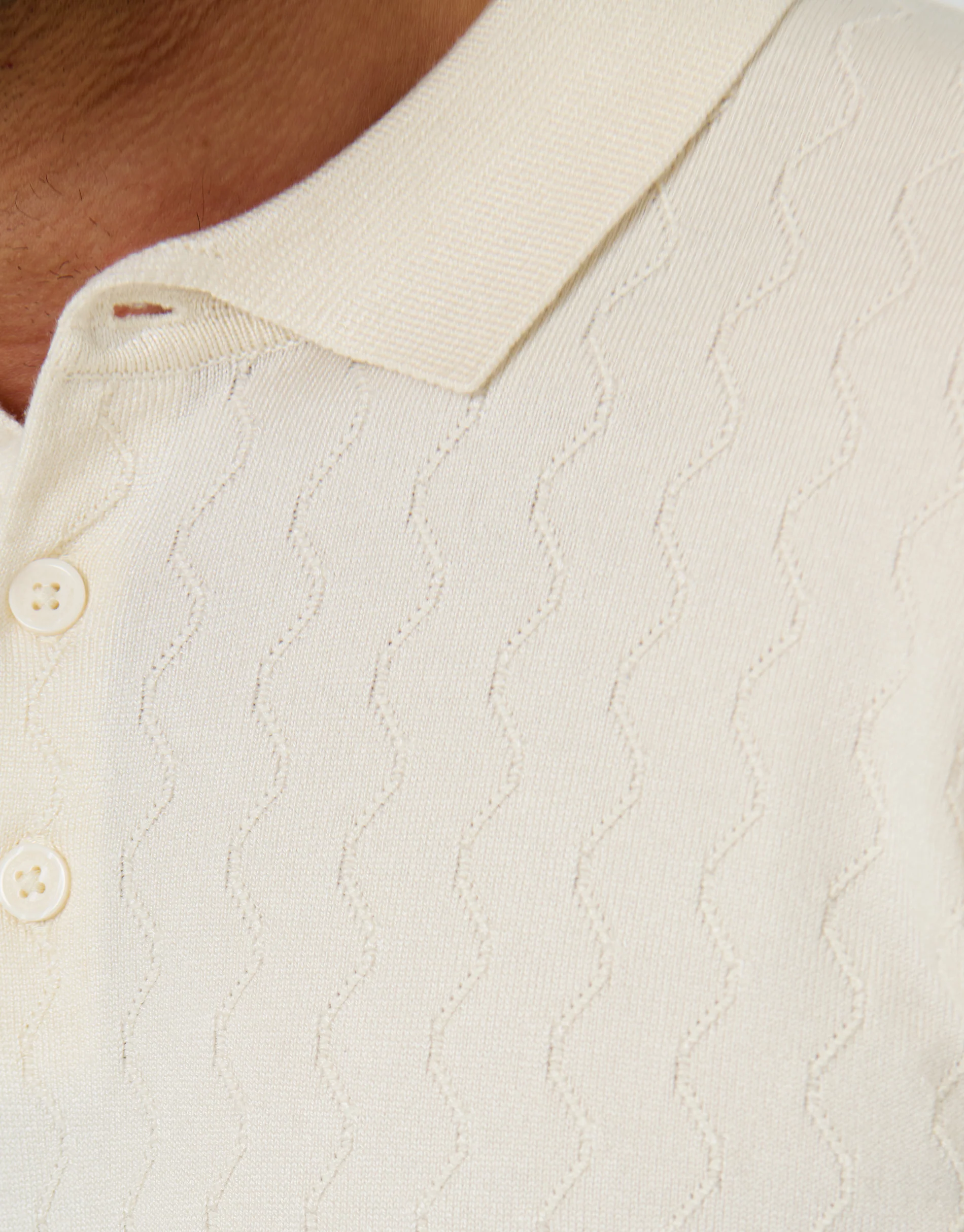Zig Zag Stitch Knitted Polo in Ecru - Image 5