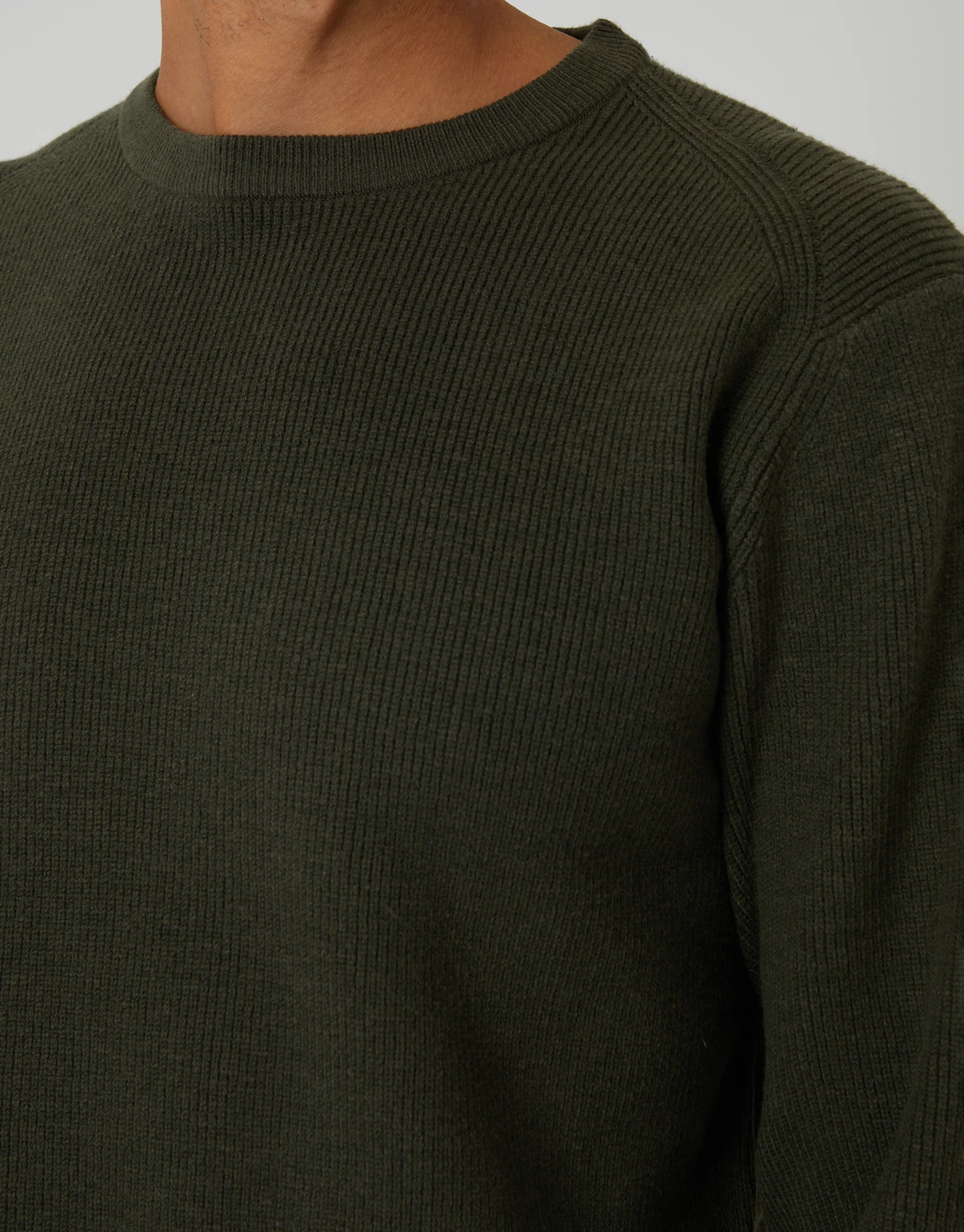 Rib Knit Crew Neck Jumper in Forest Green - Image 4