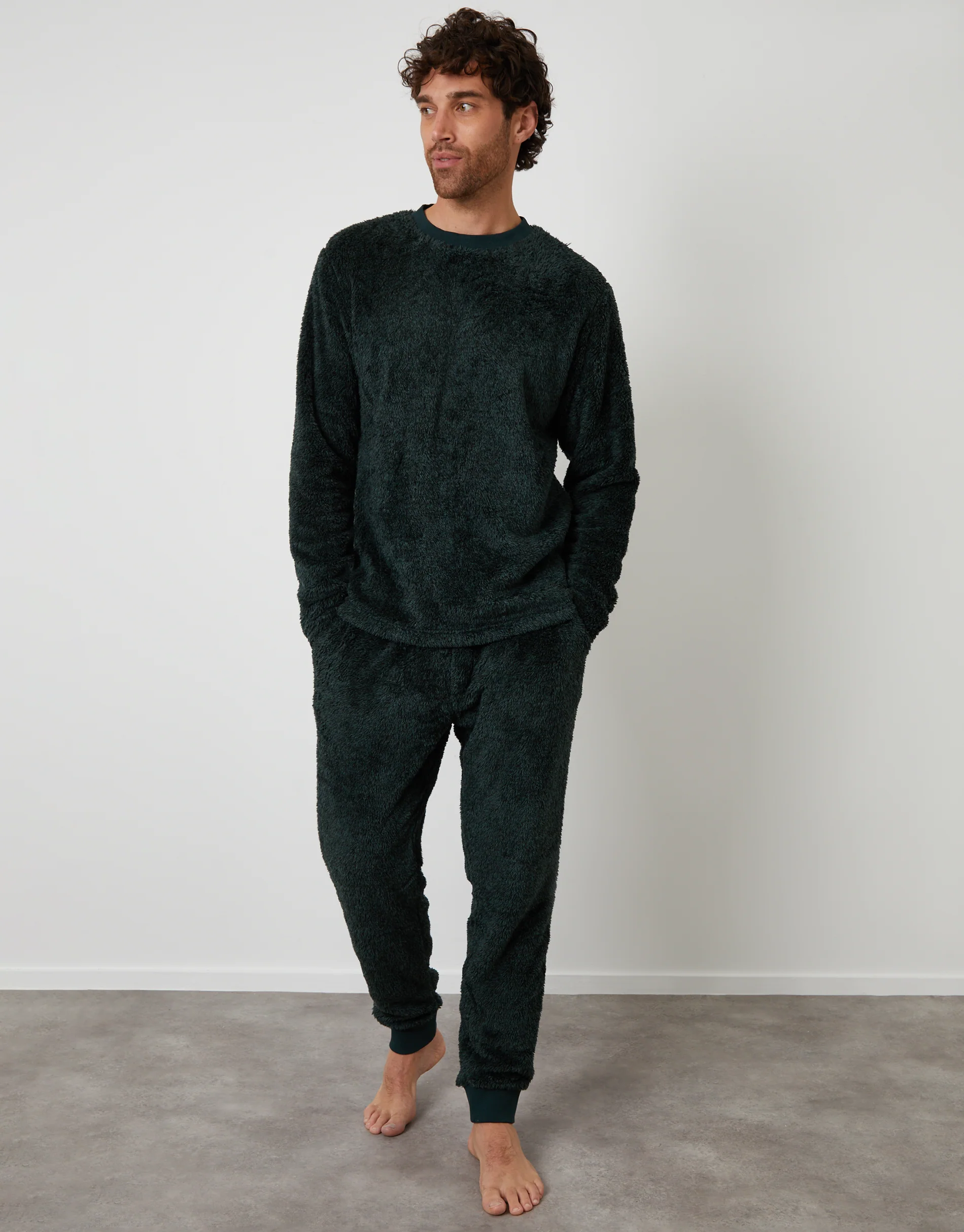 Two Tone Borg Loungewear Set in Forest Green