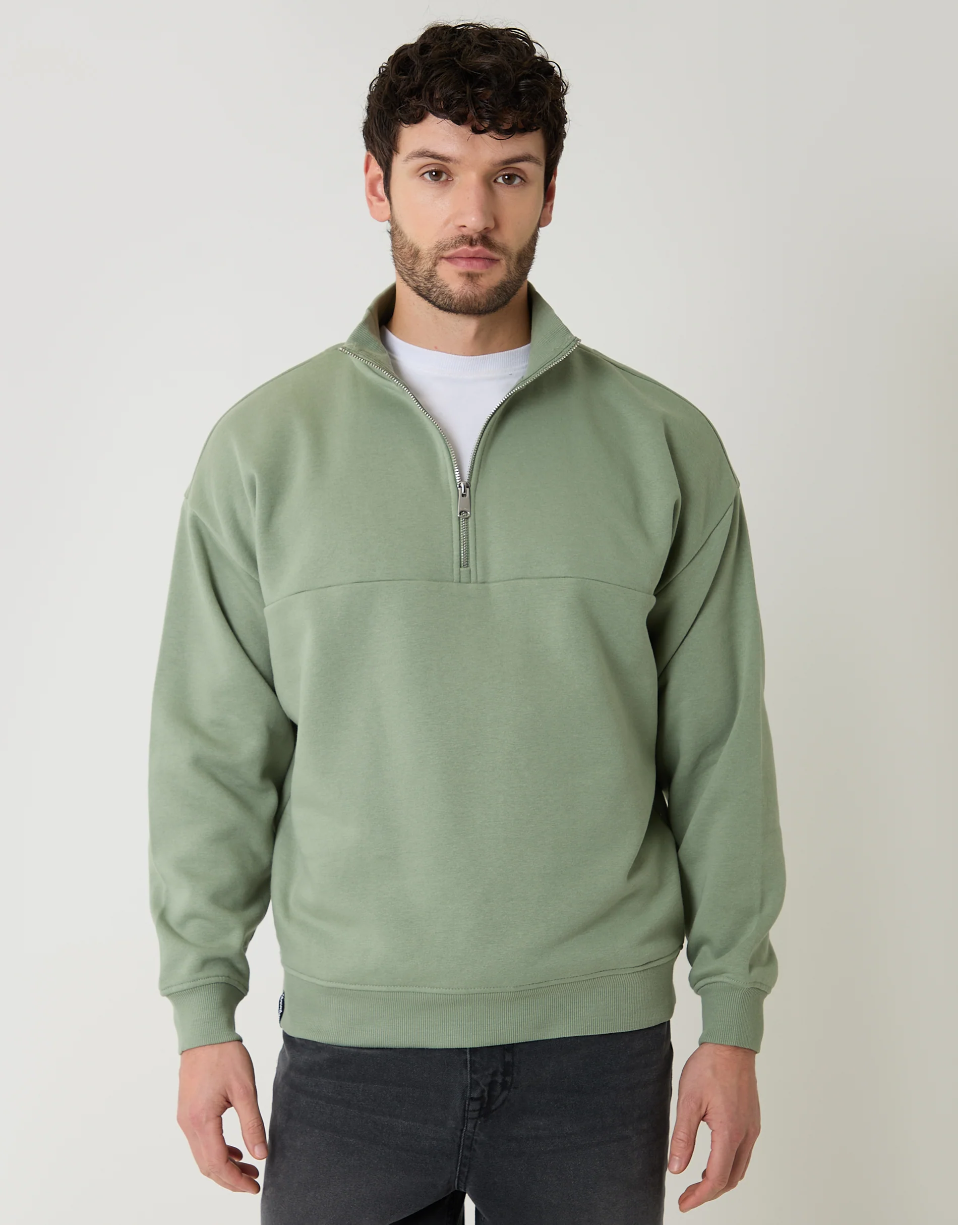 Relaxed Fit Half Zip Sweatshirt in Green