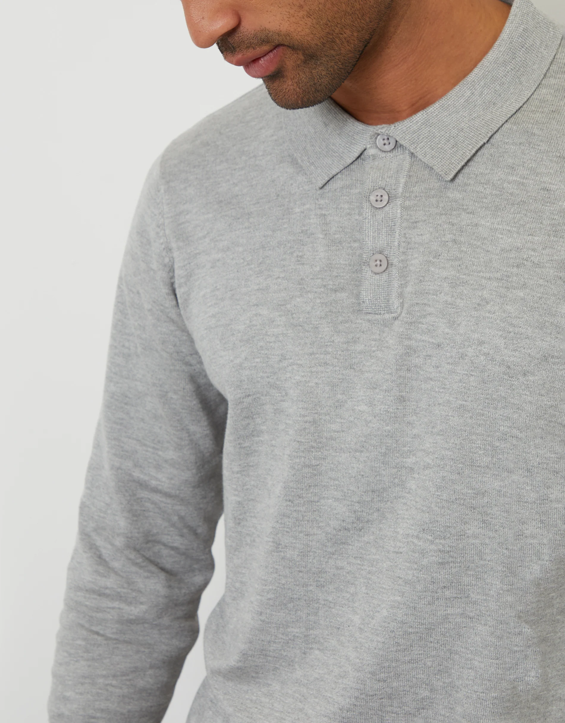 Knitted Long Sleeve Polo Jumper in Grey Marl - Image 4