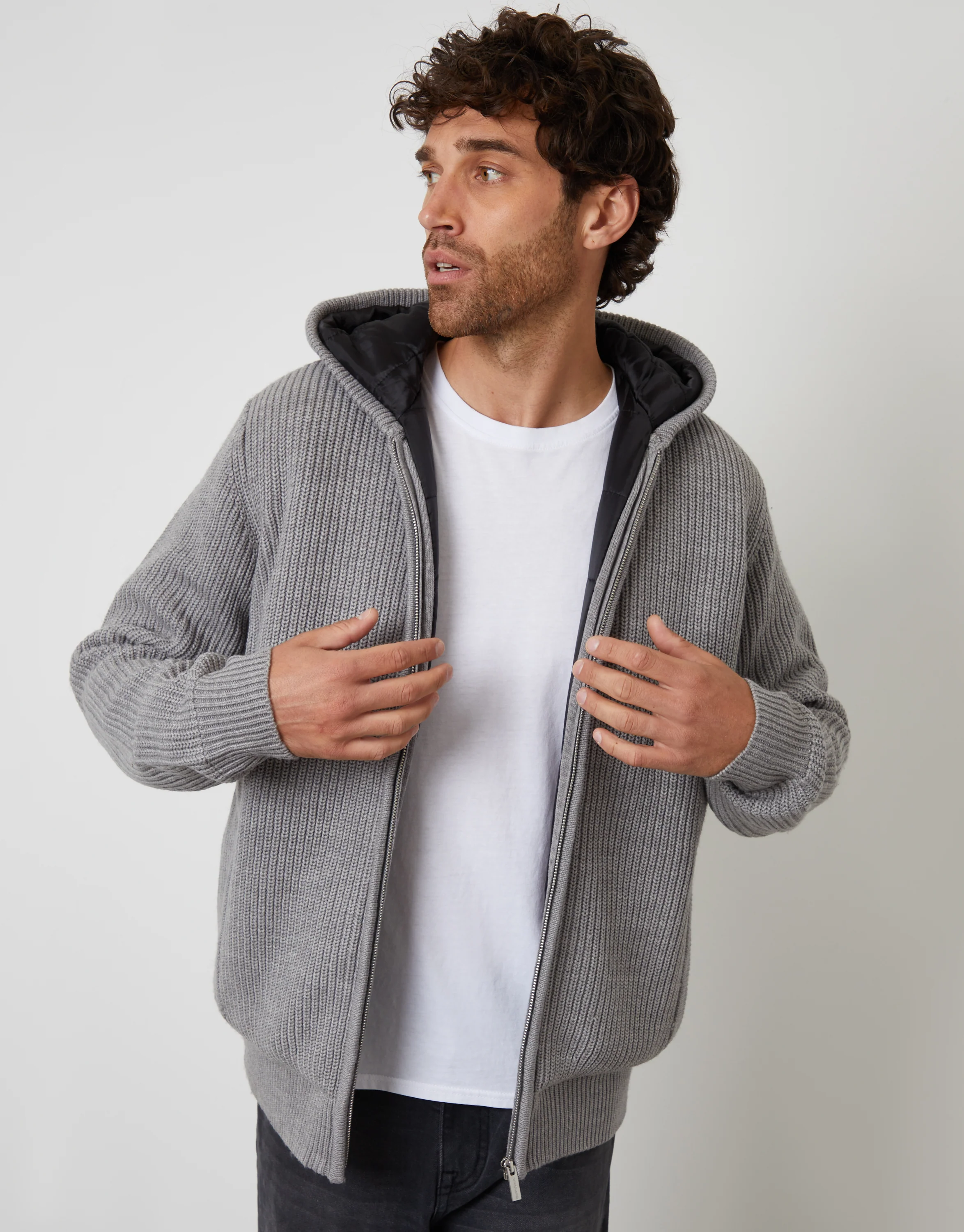 Padded Knitted Jacket in Grey Marl
