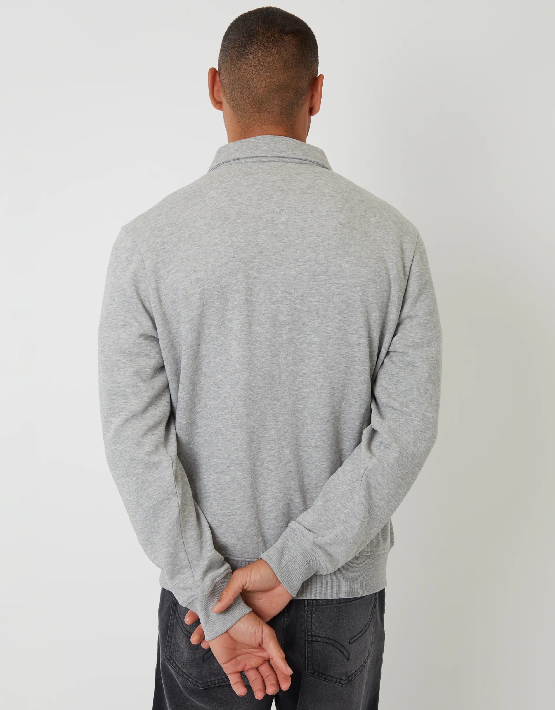 Quarter Zip Collared Sweatshirt in Grey Marl - Image 2