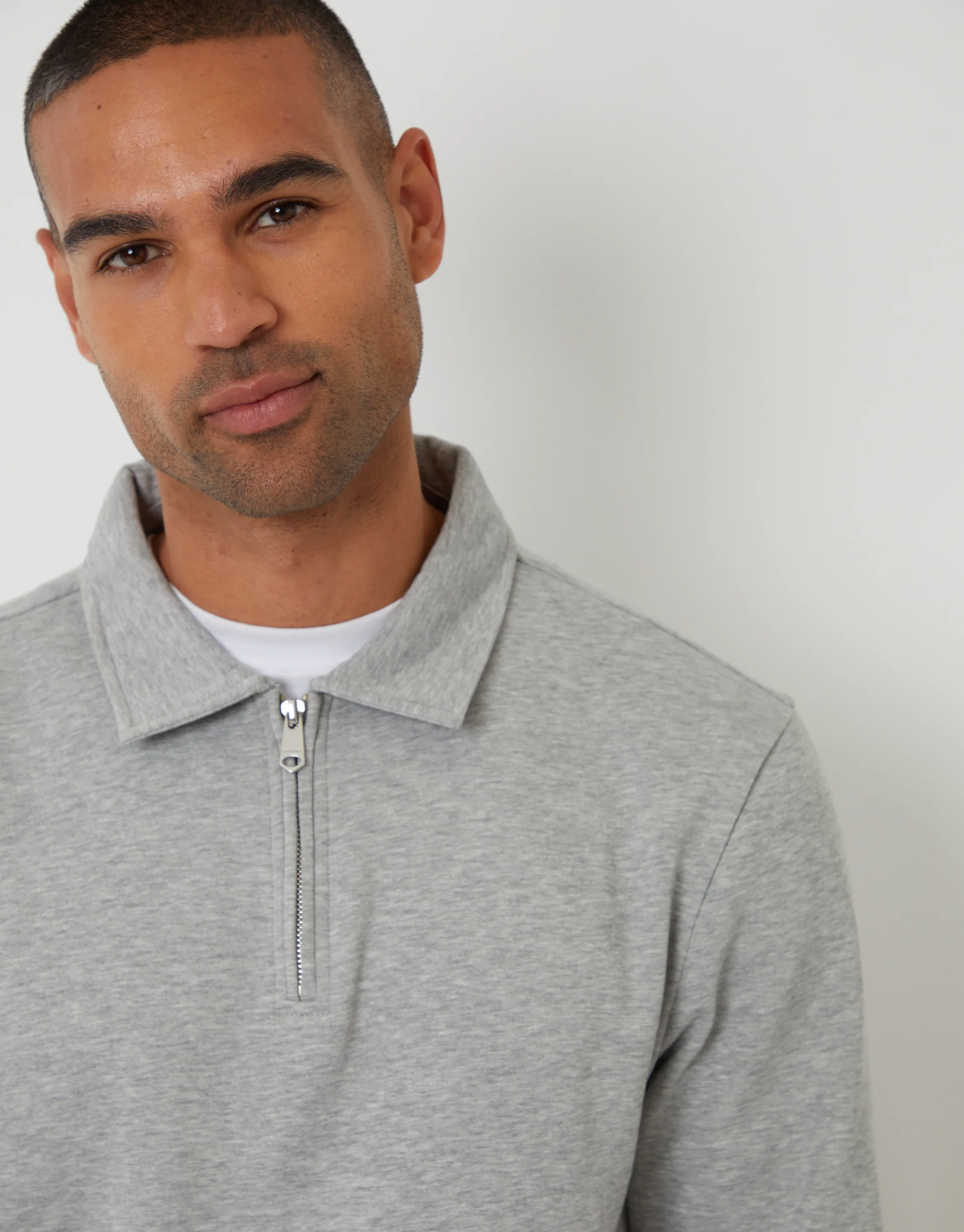 Quarter Zip Collared Sweatshirt in Grey Marl - Image 4