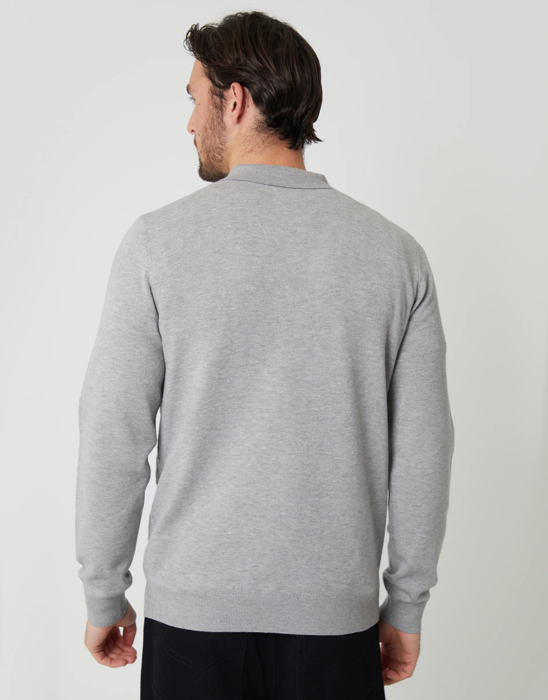Textured Knit Quarter Zip Polo Jumper in Grey Marl - Image 2