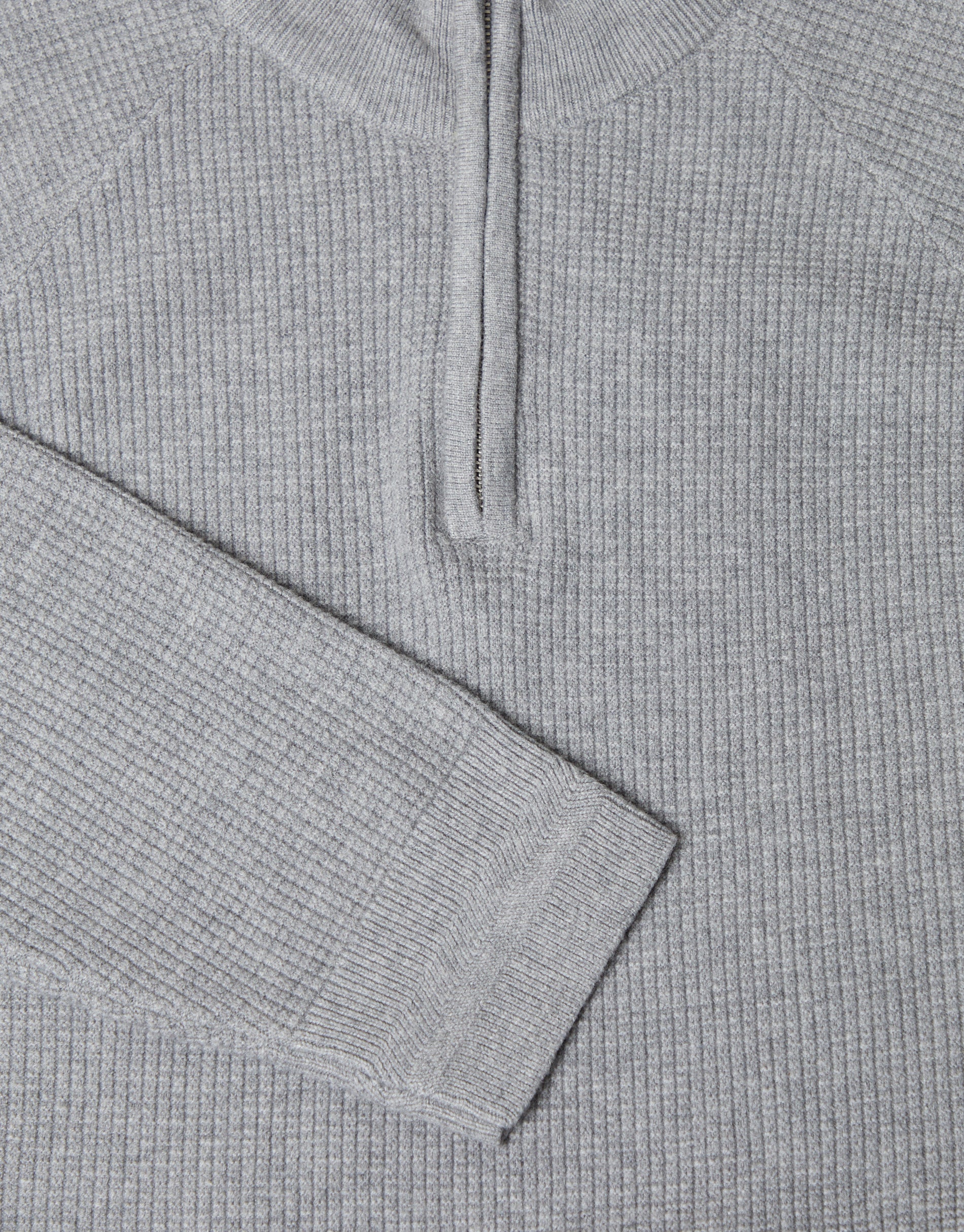 Waffle Knit Raglan Quarter Zip Jumper in Grey Marl - Image 5