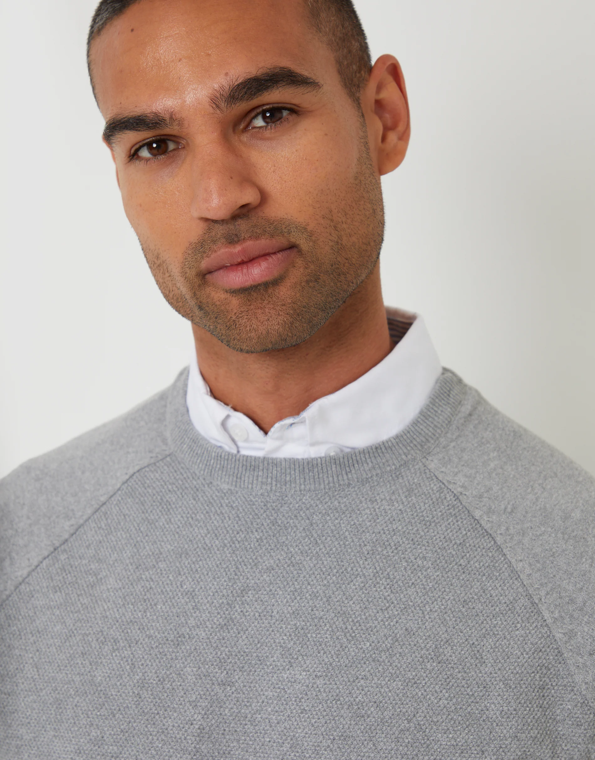 Mock Shirt Raglan Knitted Jumper in Grey - Image 4