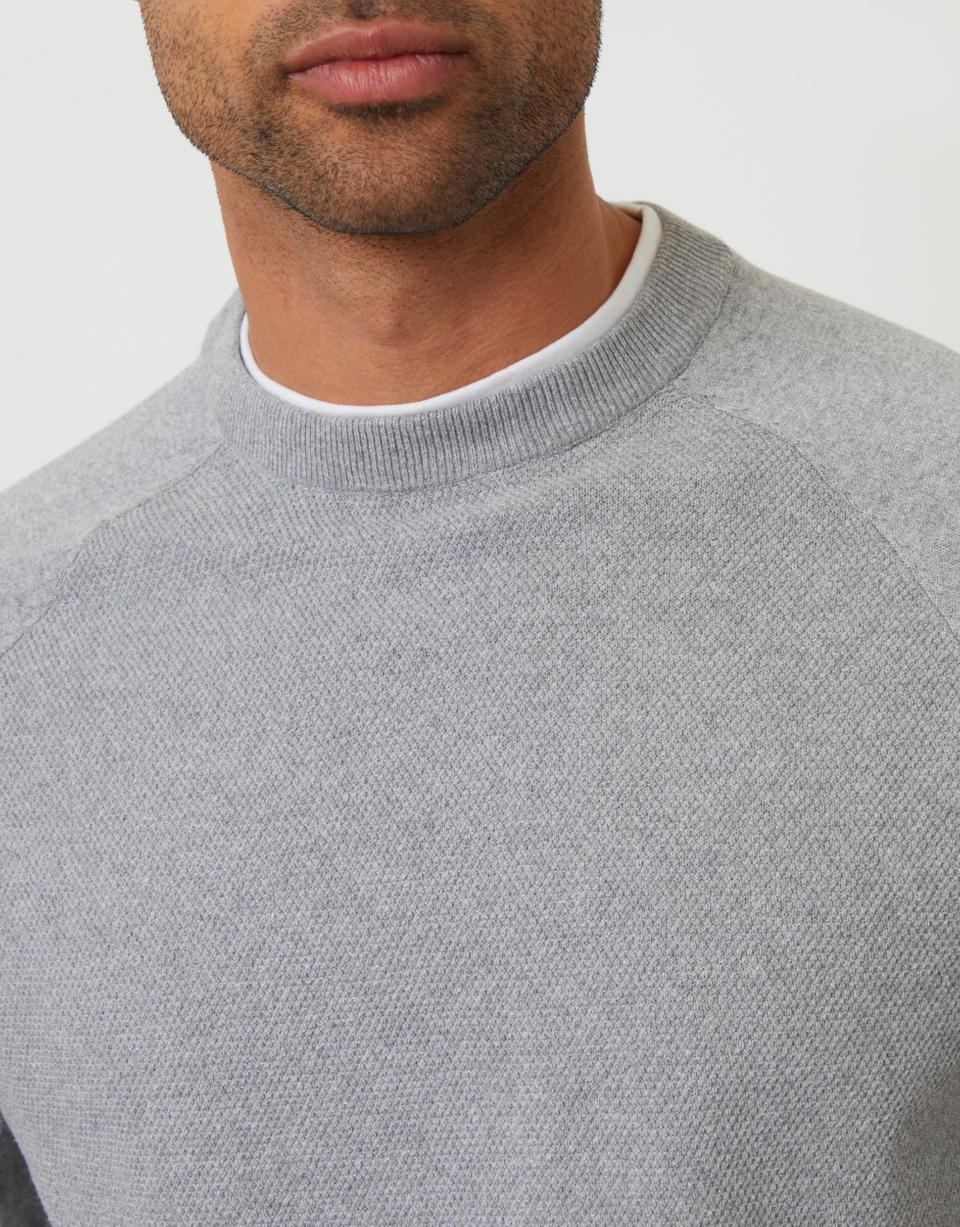 Mock Tee Textured Knit Crew Neck Jumper in Grey - Image 4