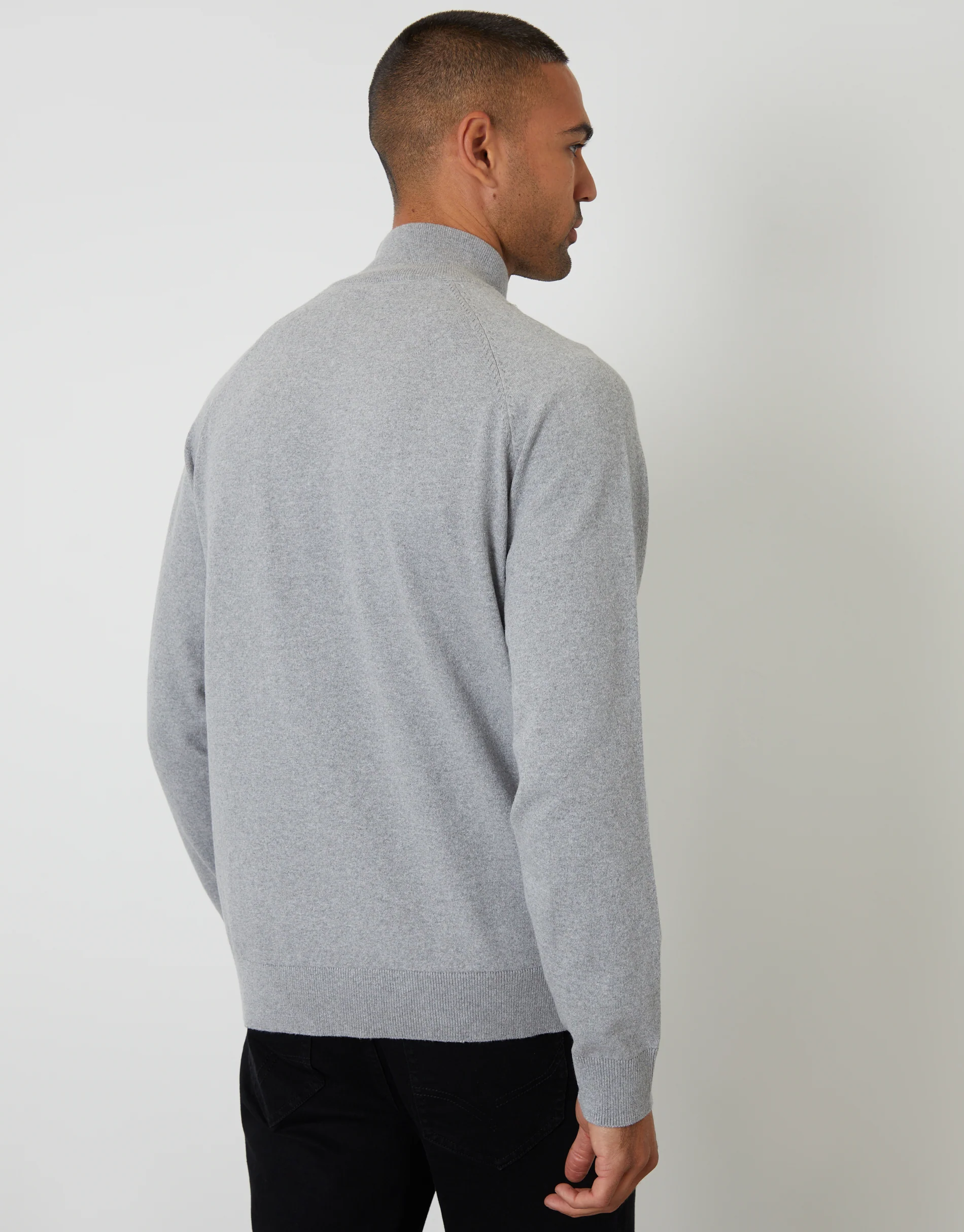 Mock Tee Textured Knit Quarter Zip Jumper in Grey - Image 2