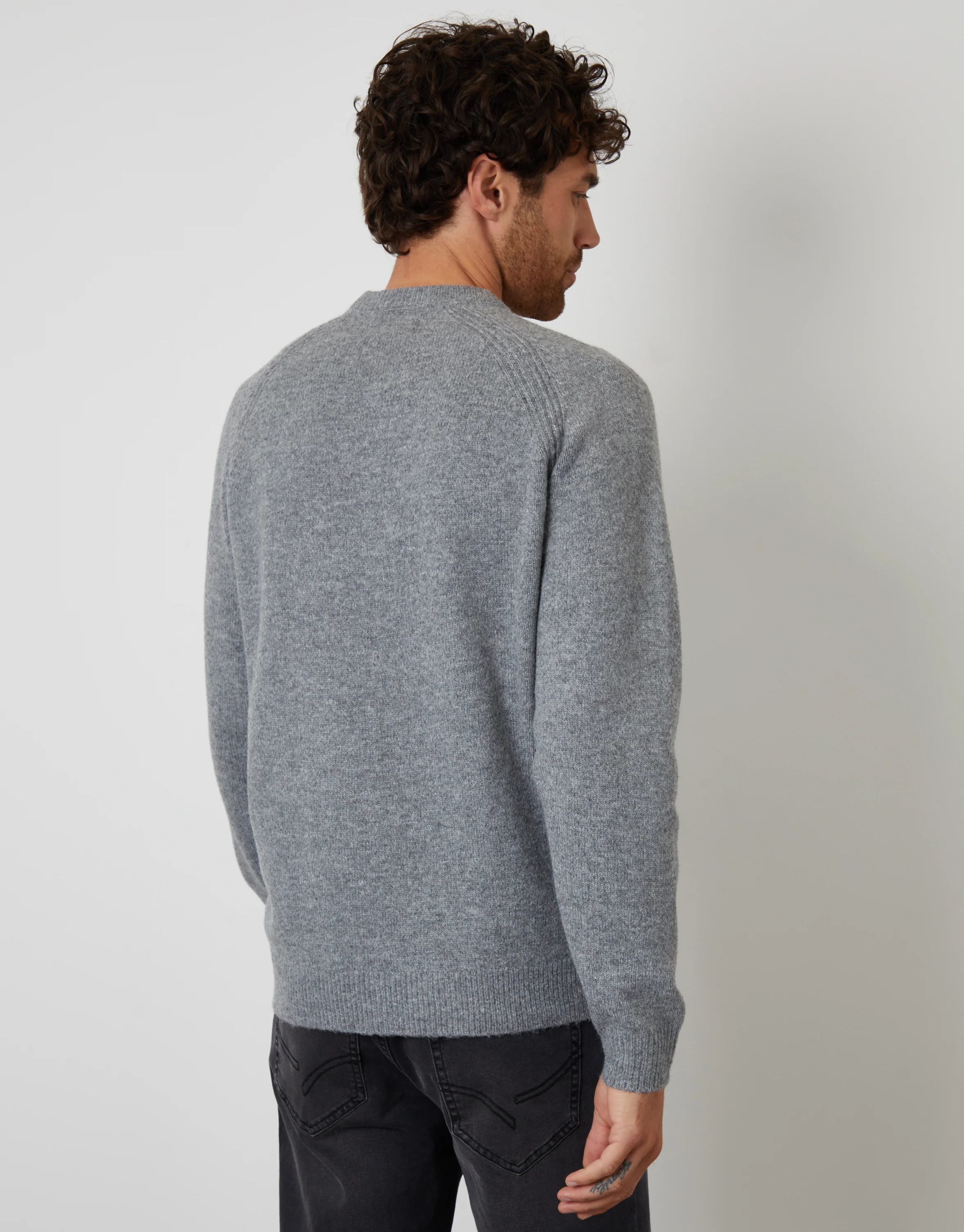 Raglan Rib Knitted Crew Neck Jumper in Grey - Image 3