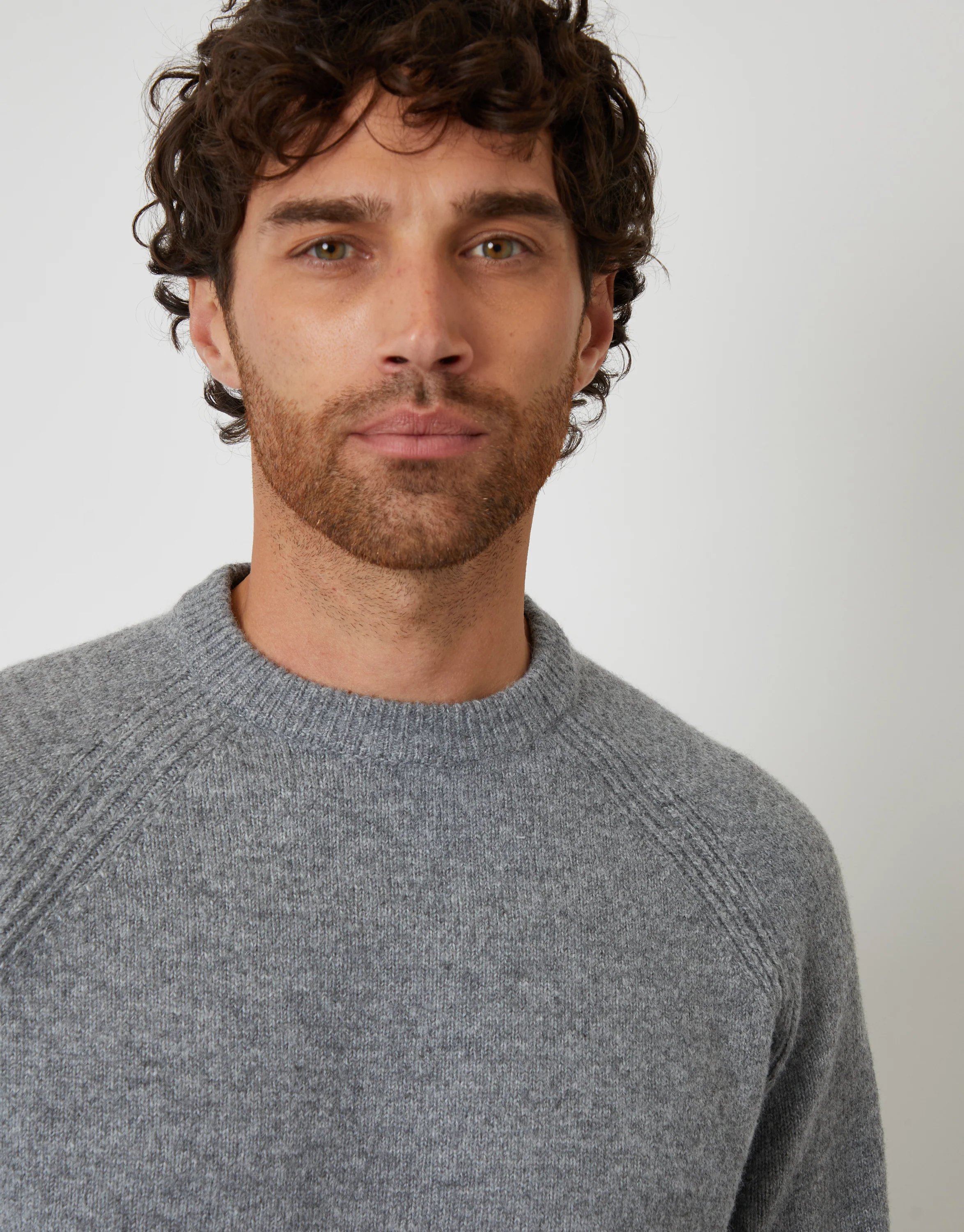 Raglan Rib Knitted Crew Neck Jumper in Grey - Image 5