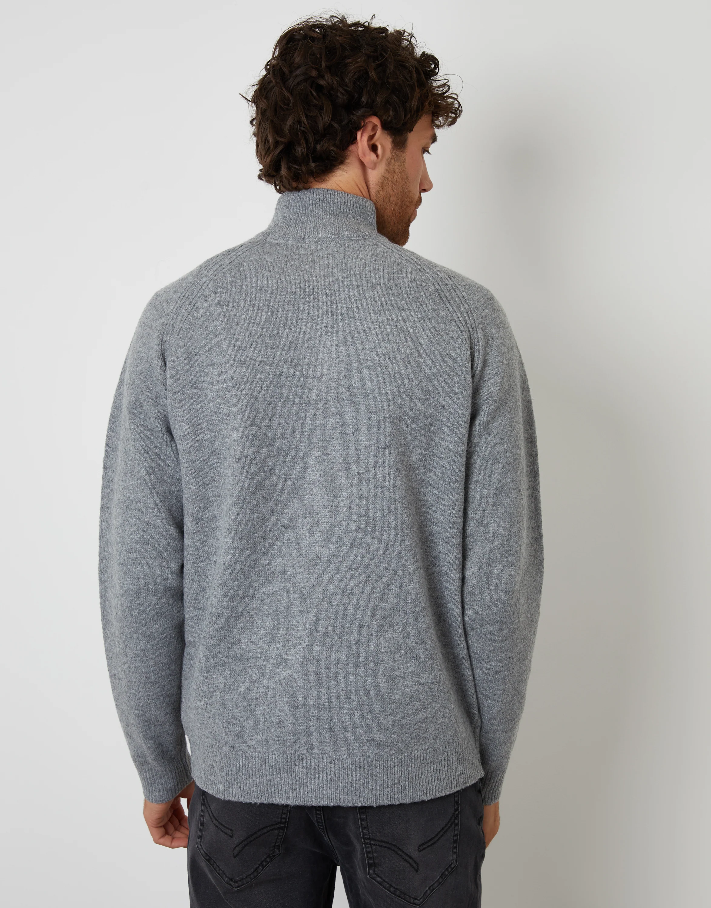 Raglan Rib Quarter Zip Knitted Jumper in Grey - Image 2
