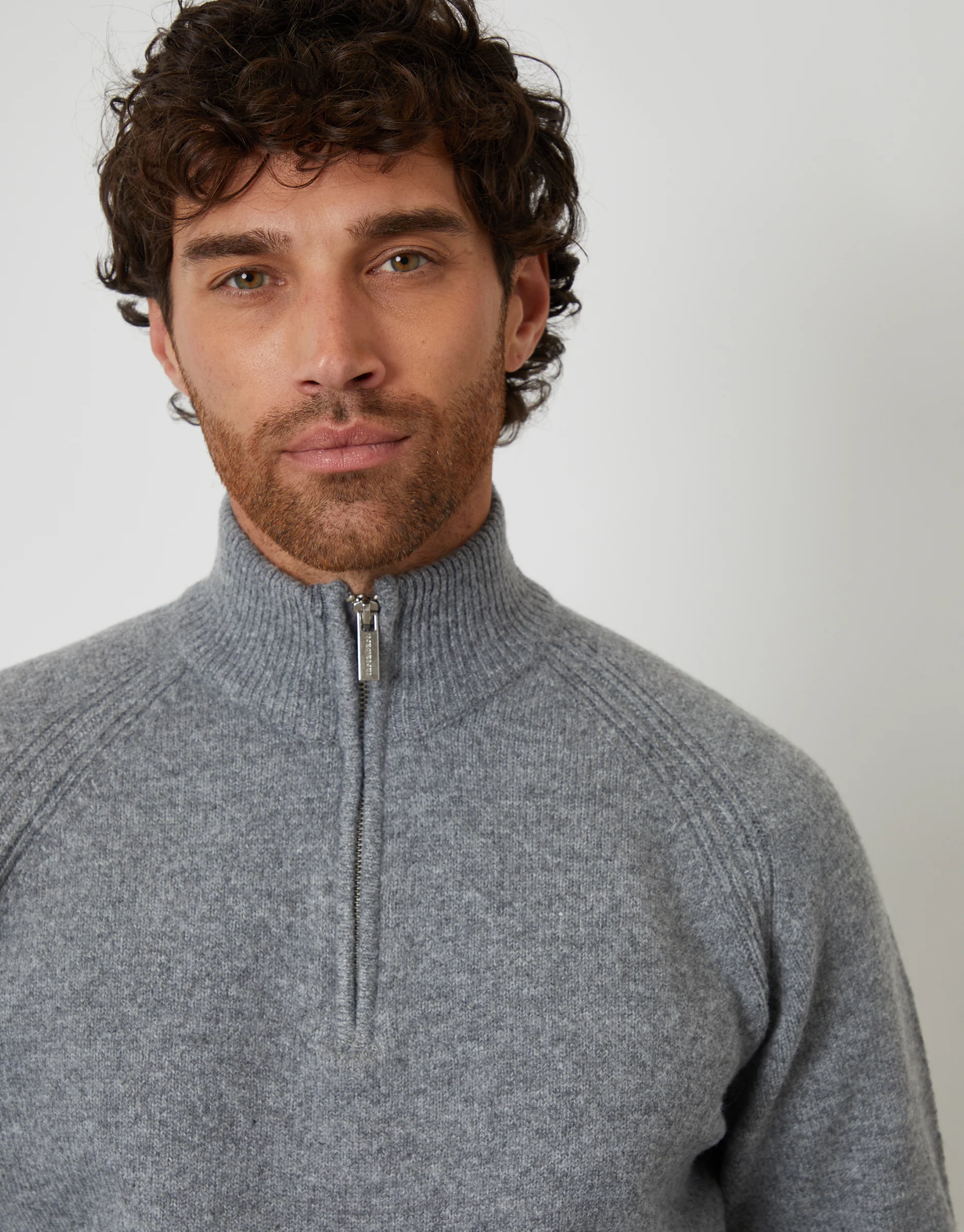 Raglan Rib Quarter Zip Knitted Jumper in Grey - Image 4