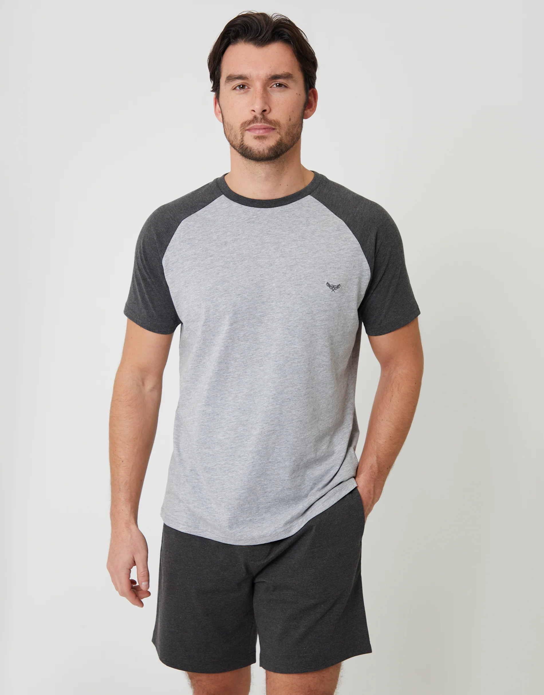 Raglan Short Sleeve Top & Shorts Lounge Set in Grey