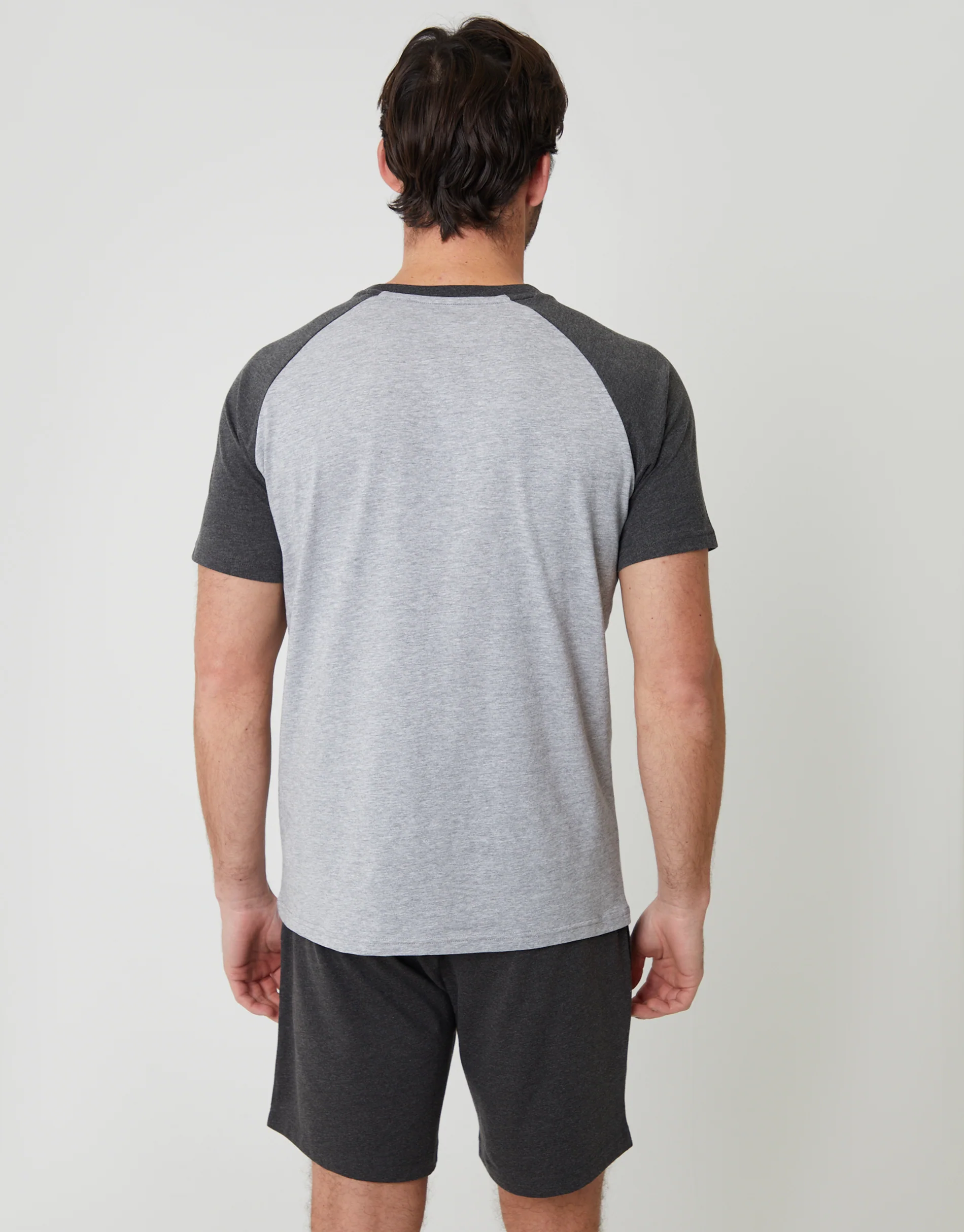 Raglan Short Sleeve Top & Shorts Lounge Set in Grey - Image 2