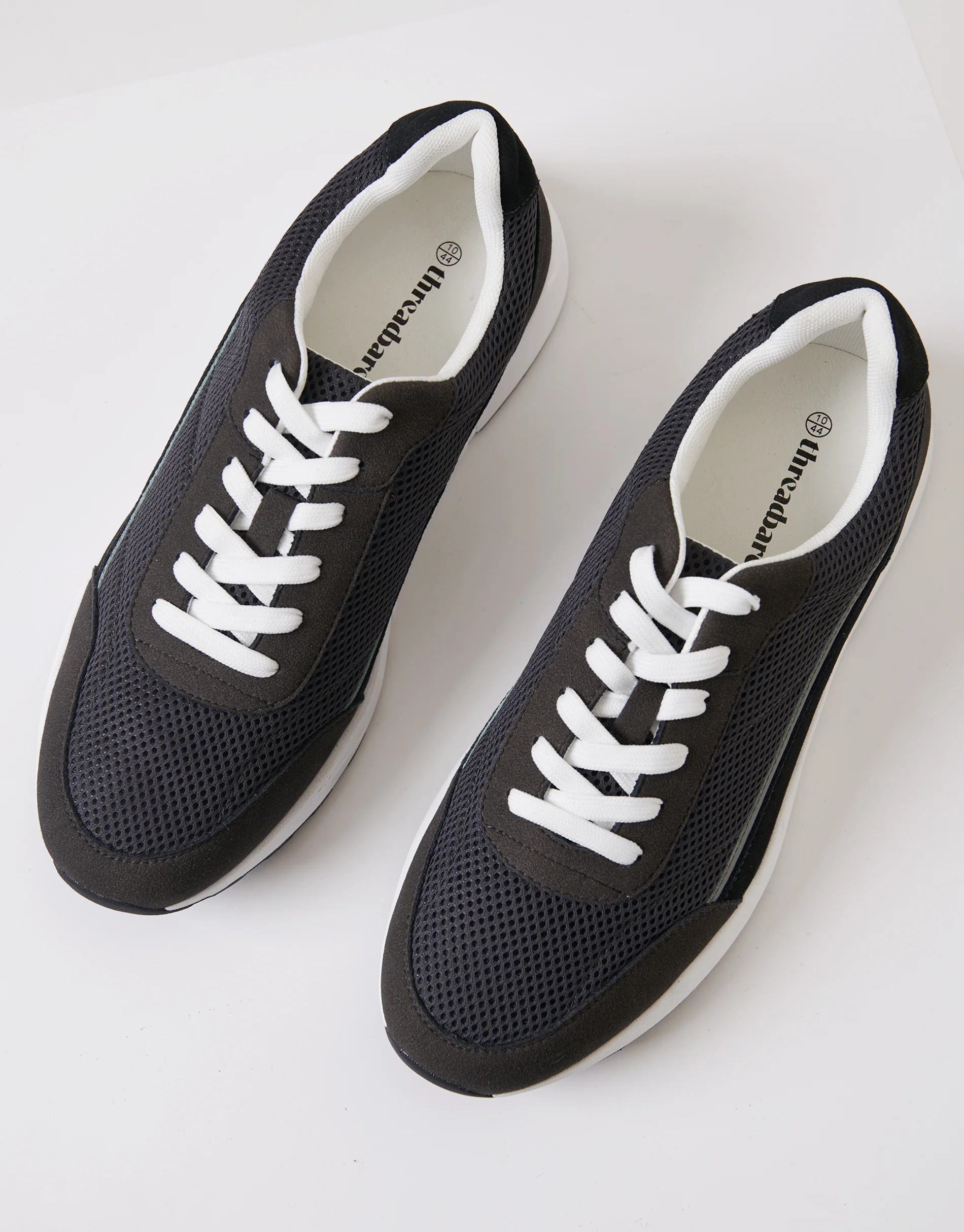 Retro Mixed Material Trainers in Grey - Image 2