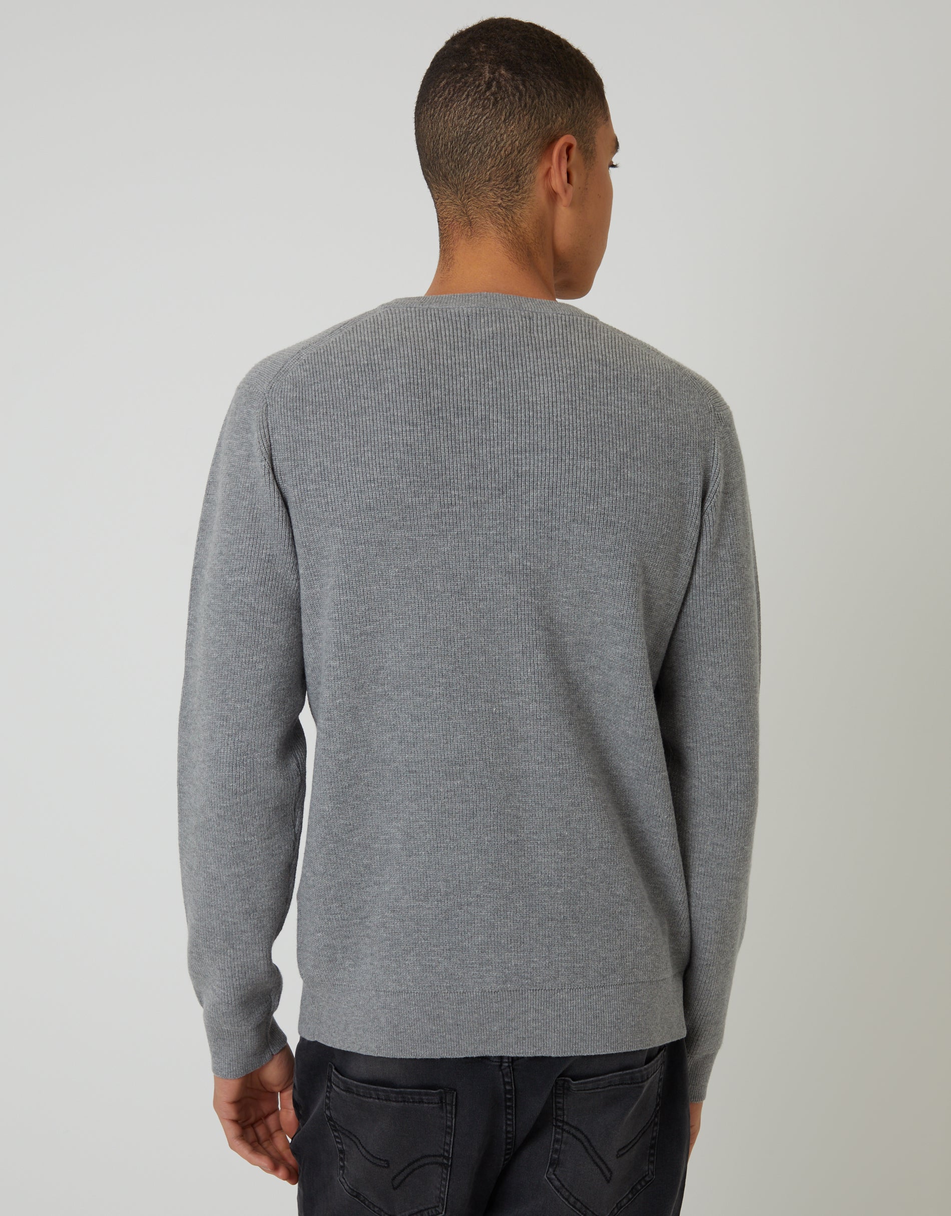 Rib Knit Crew Neck Jumper in Grey - Image 2