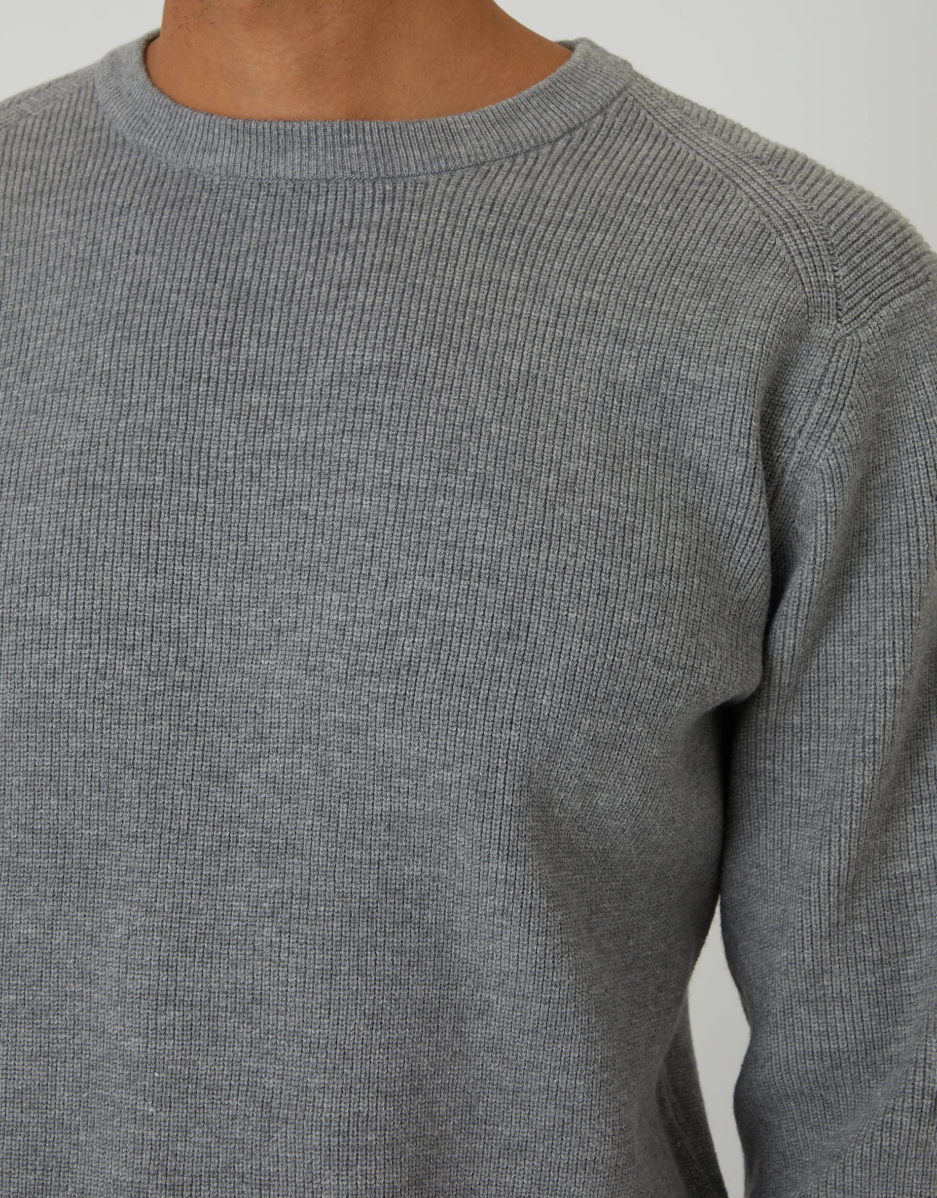 Rib Knit Crew Neck Jumper in Grey - Image 4