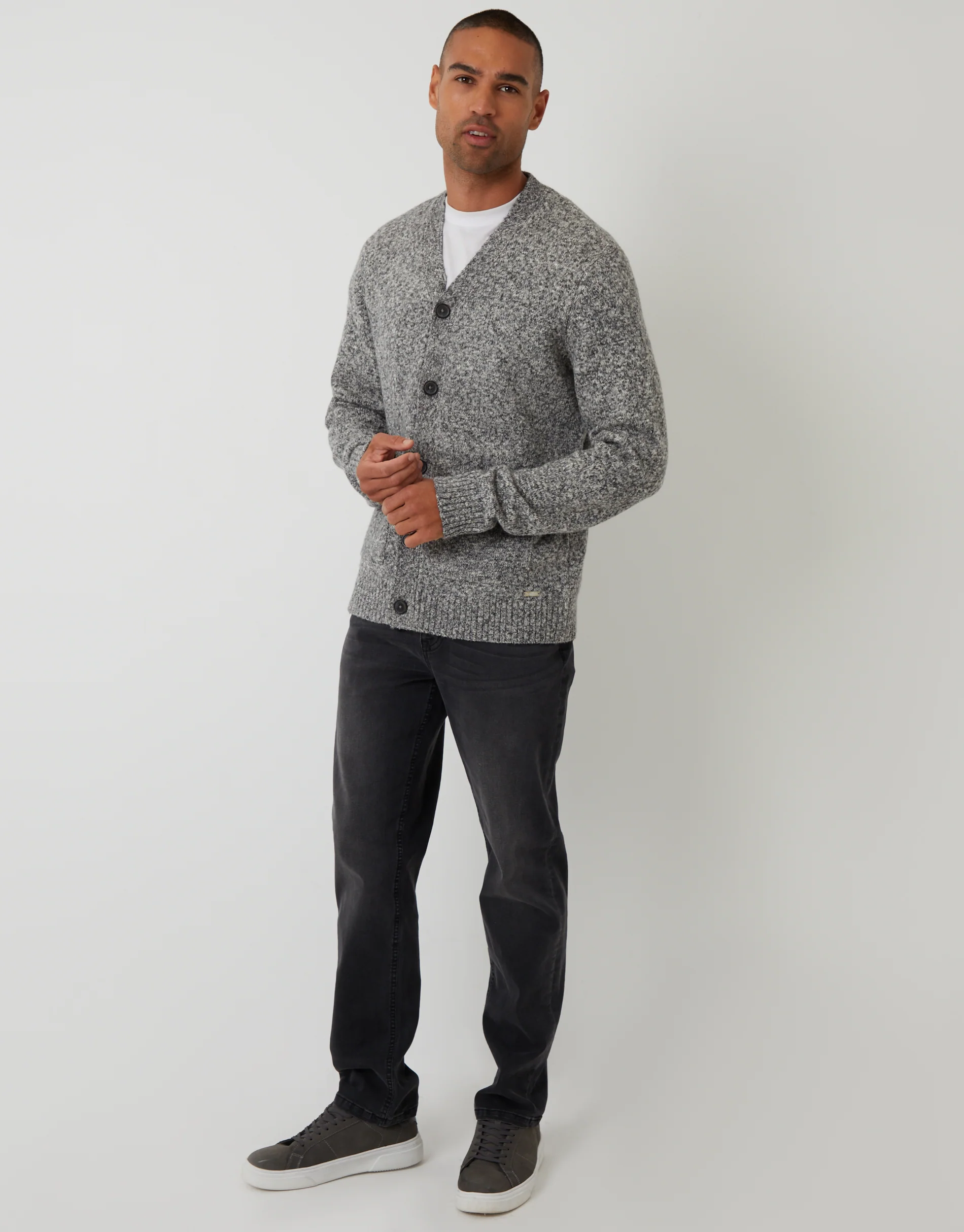 Knitted Button Up Cardigan in Grey Twist - Image 3
