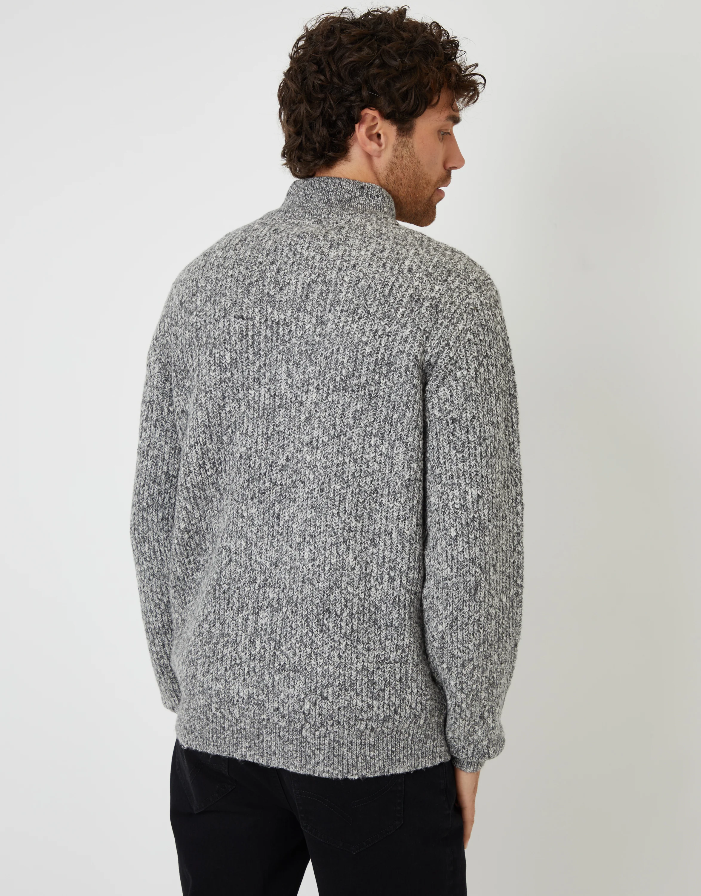 Knitted Quarter Zip Jumper in Grey Twist - Image 2
