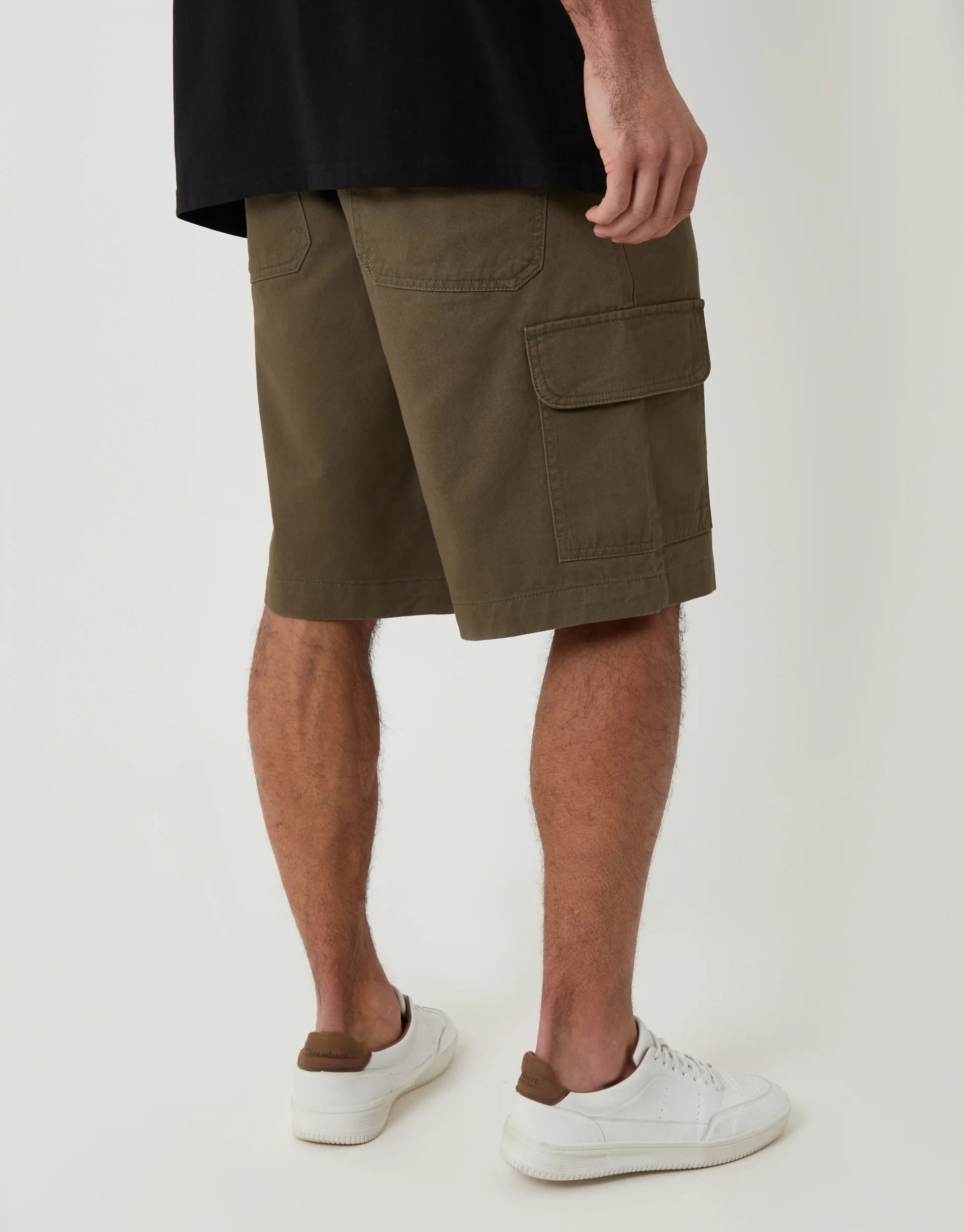 Baggy Fit Cotton Cargo Shorts in Khaki Green - Image 4
