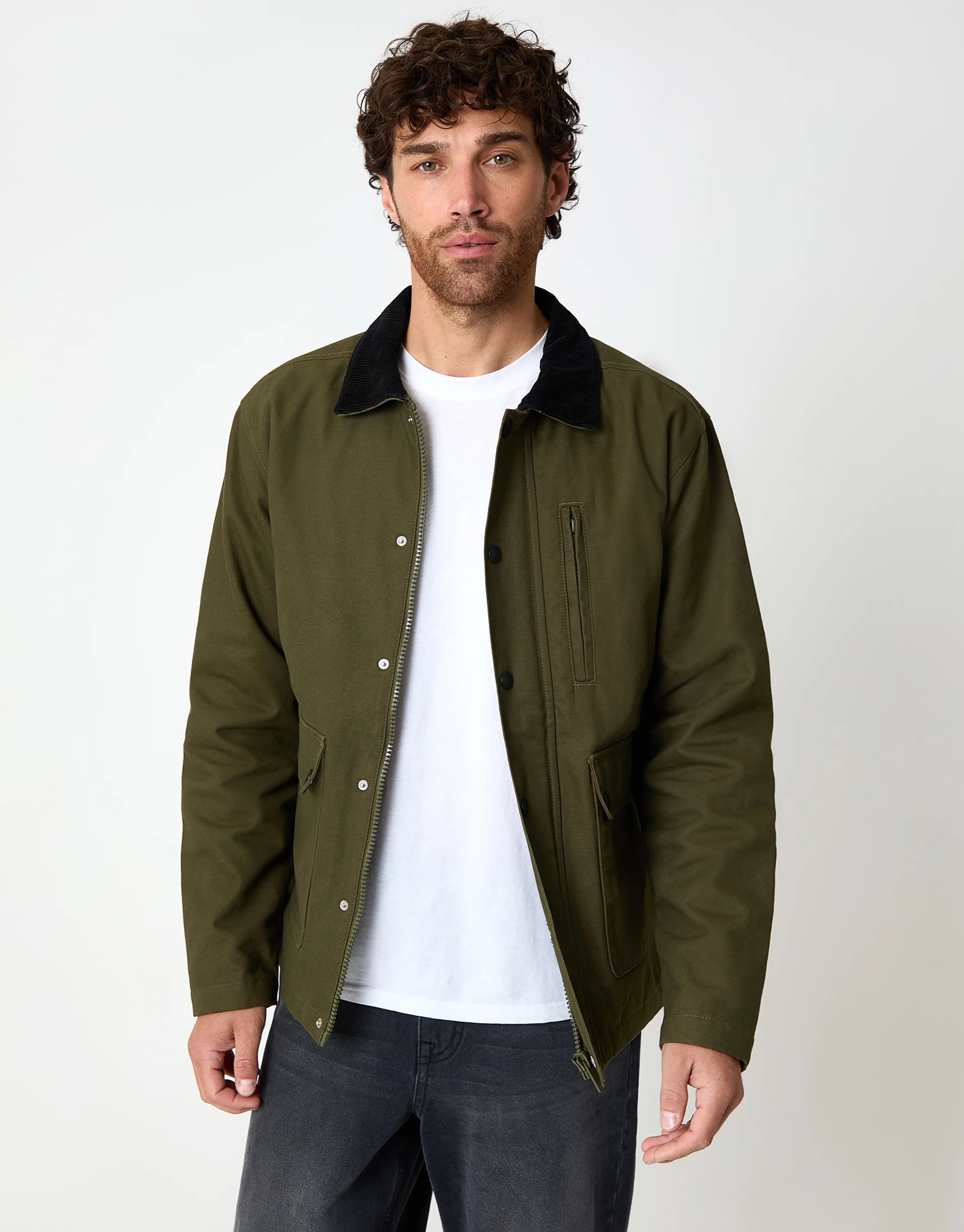 Collared Lightweight Jacket in Khaki Green