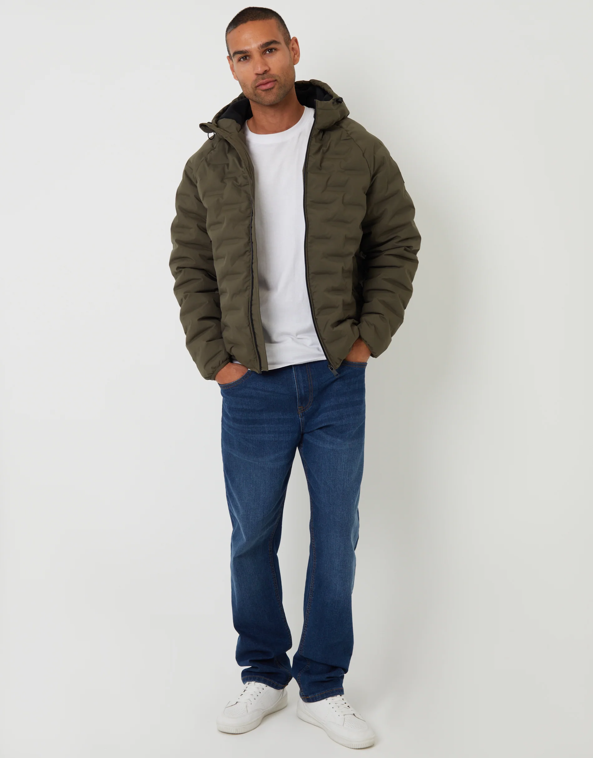 Hooded Quilted Jacket in Khaki Green - Image 3