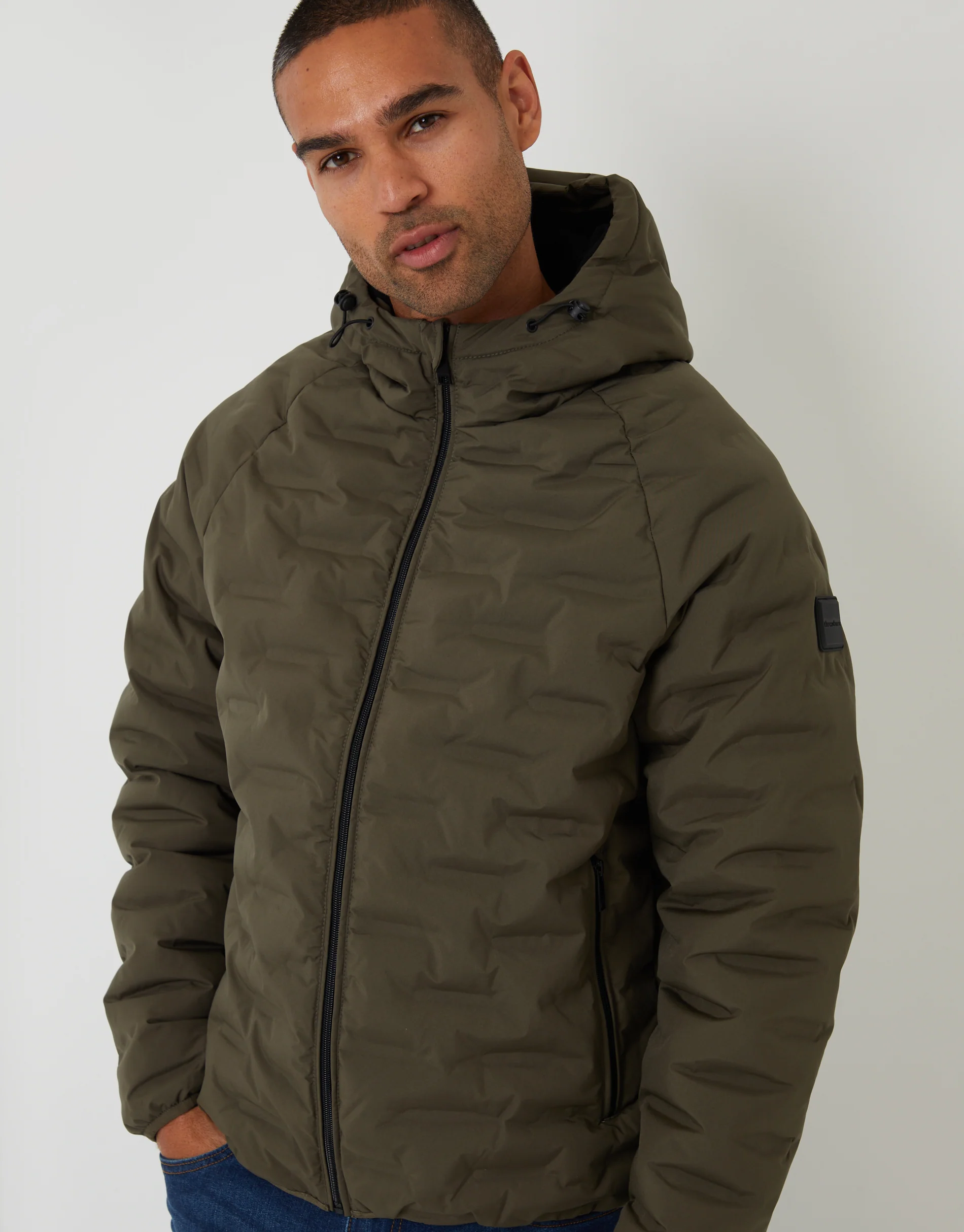 Hooded Quilted Jacket in Khaki Green - Image 4