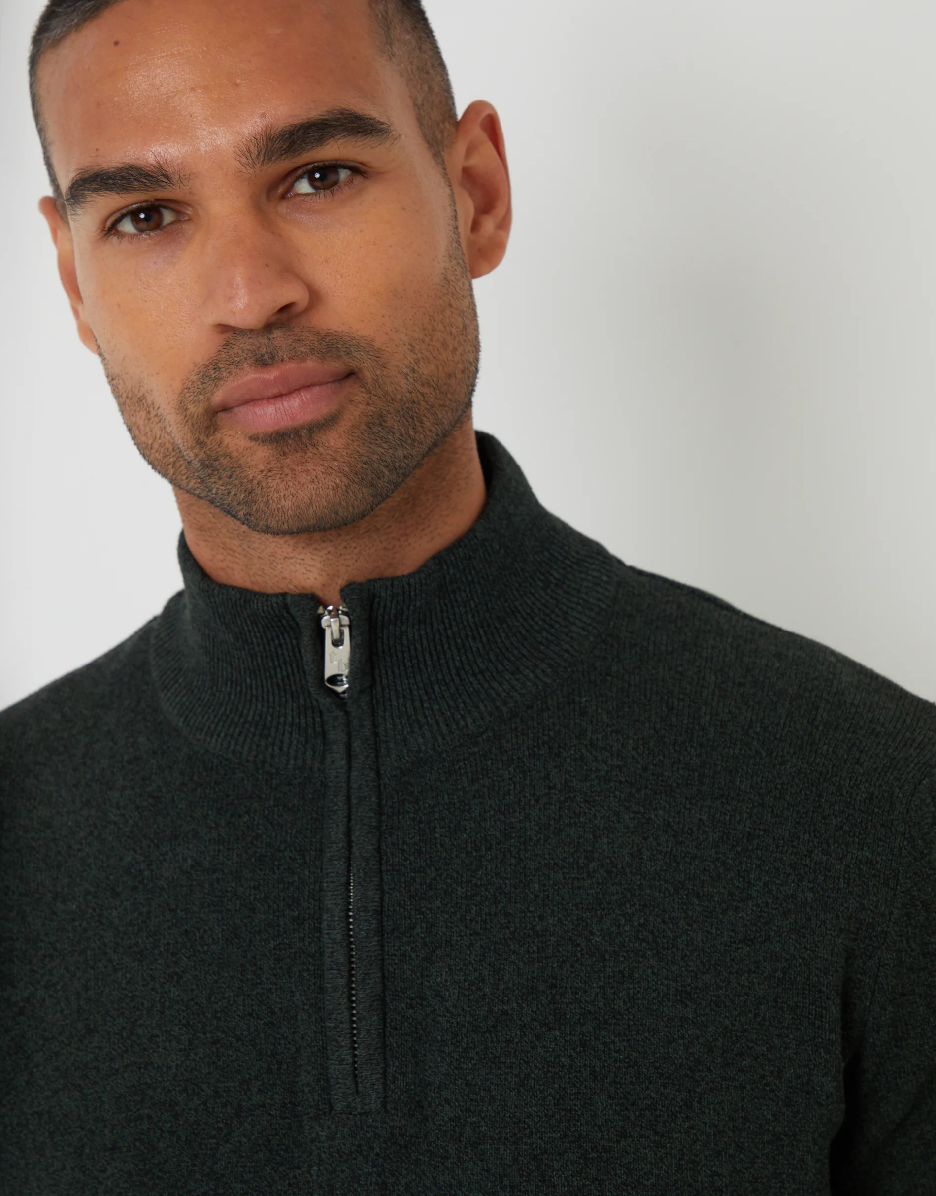 Knitted Quarter Zip Jumper in Khaki Green - Image 4