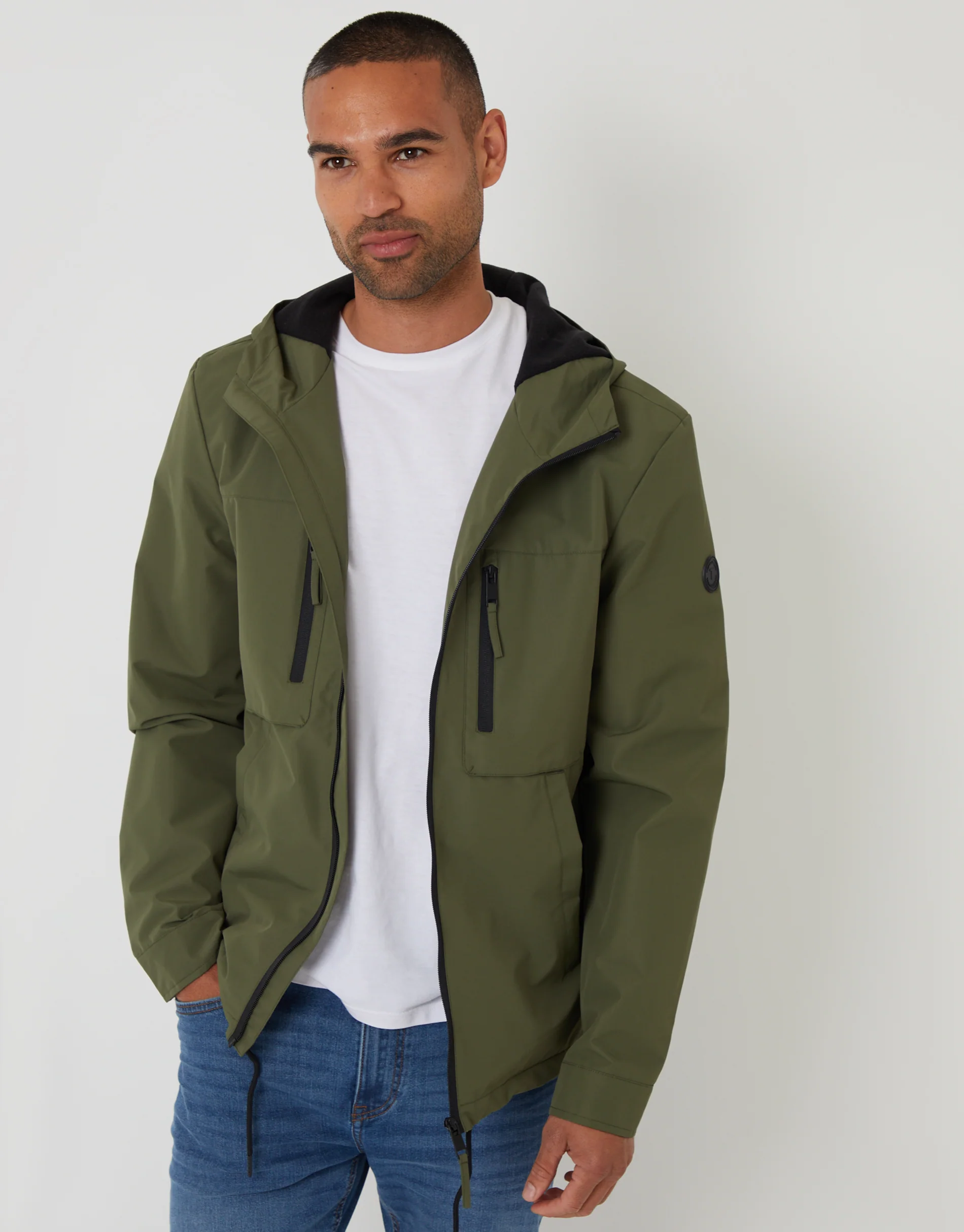 Microfleece Lined Hooded Jacket in Khaki Green