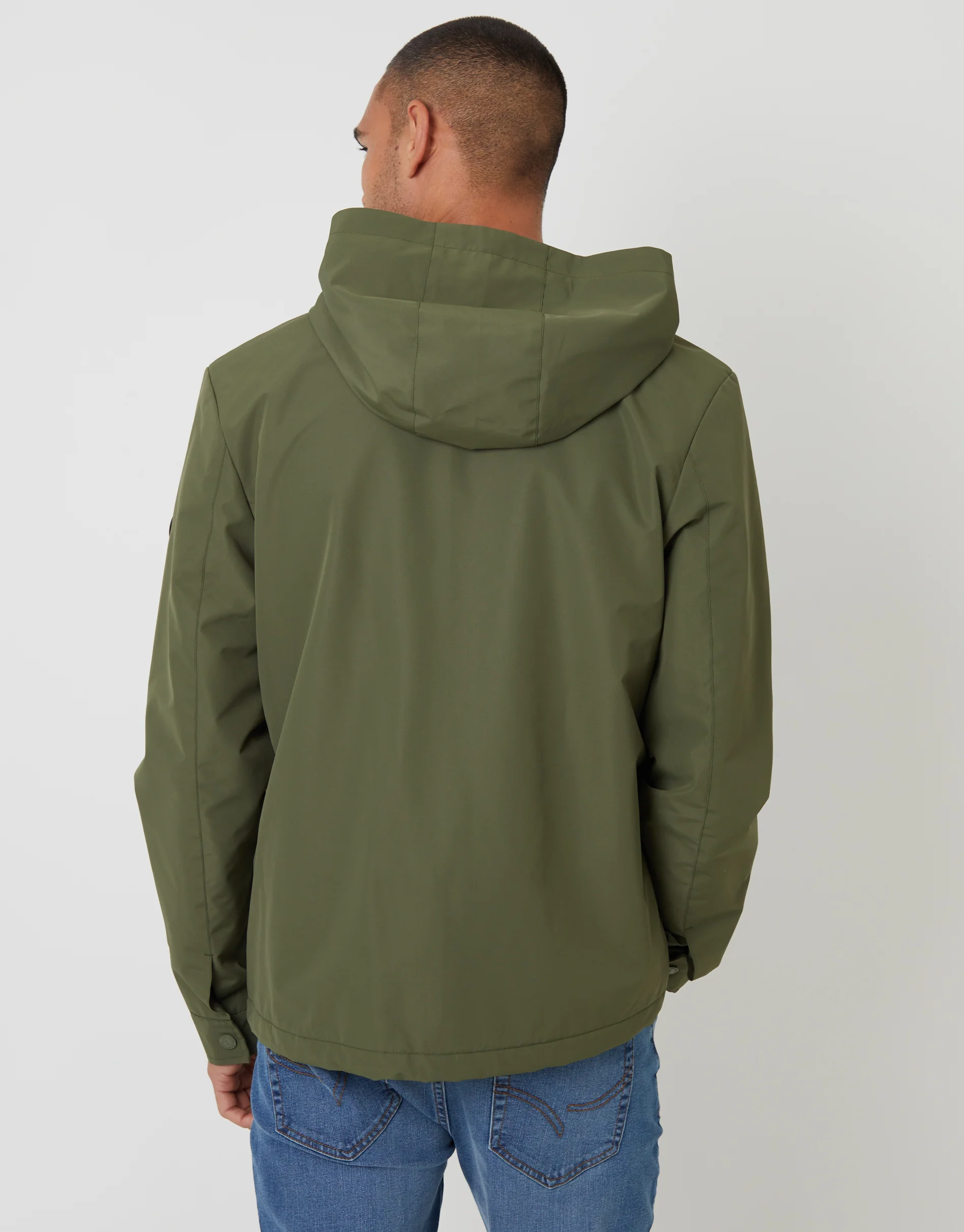 Microfleece Lined Hooded Jacket in Khaki Green - Image 2