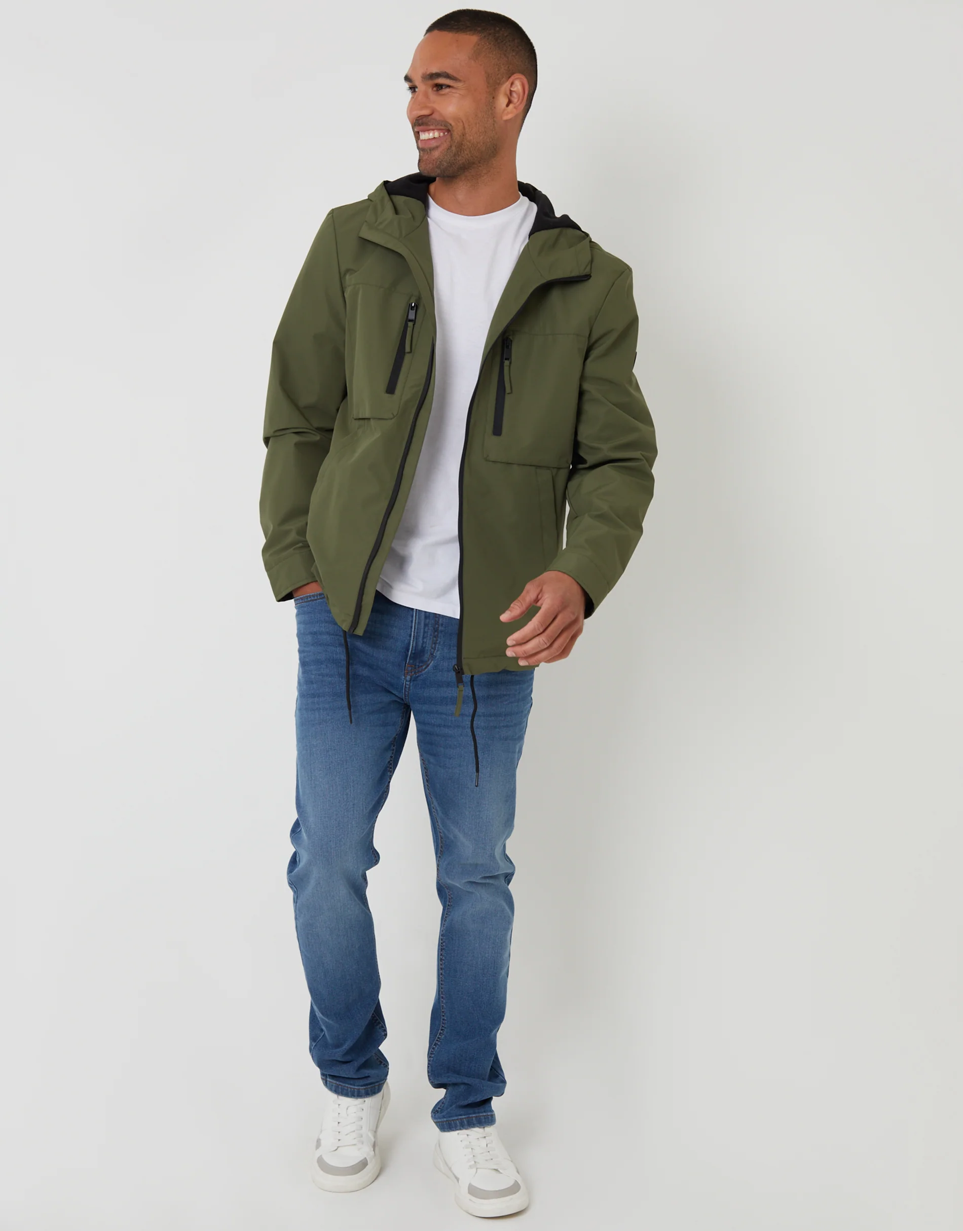 Microfleece Lined Hooded Jacket in Khaki Green - Image 3