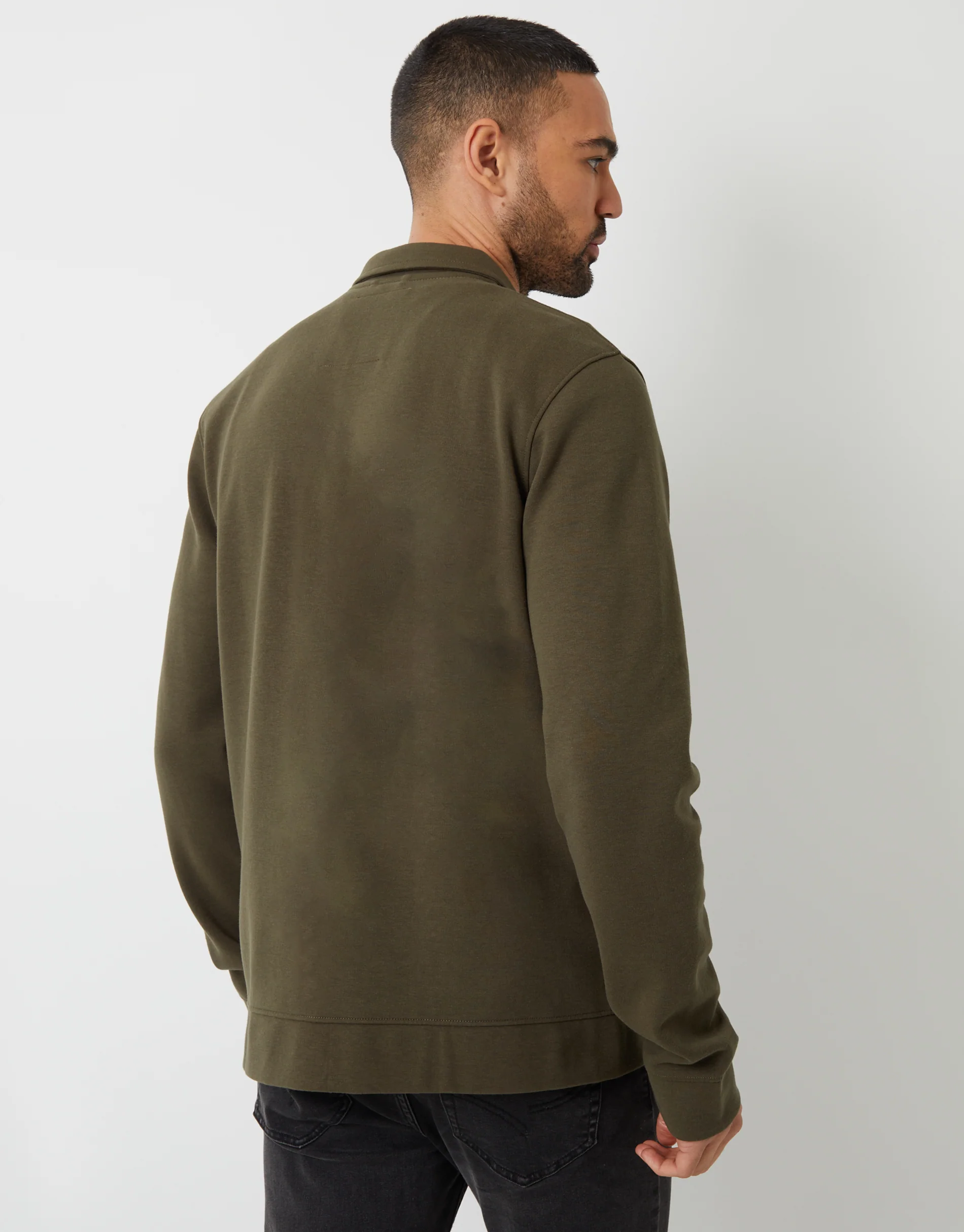 Pique Zip Through Shacket in Khaki Green - Image 2