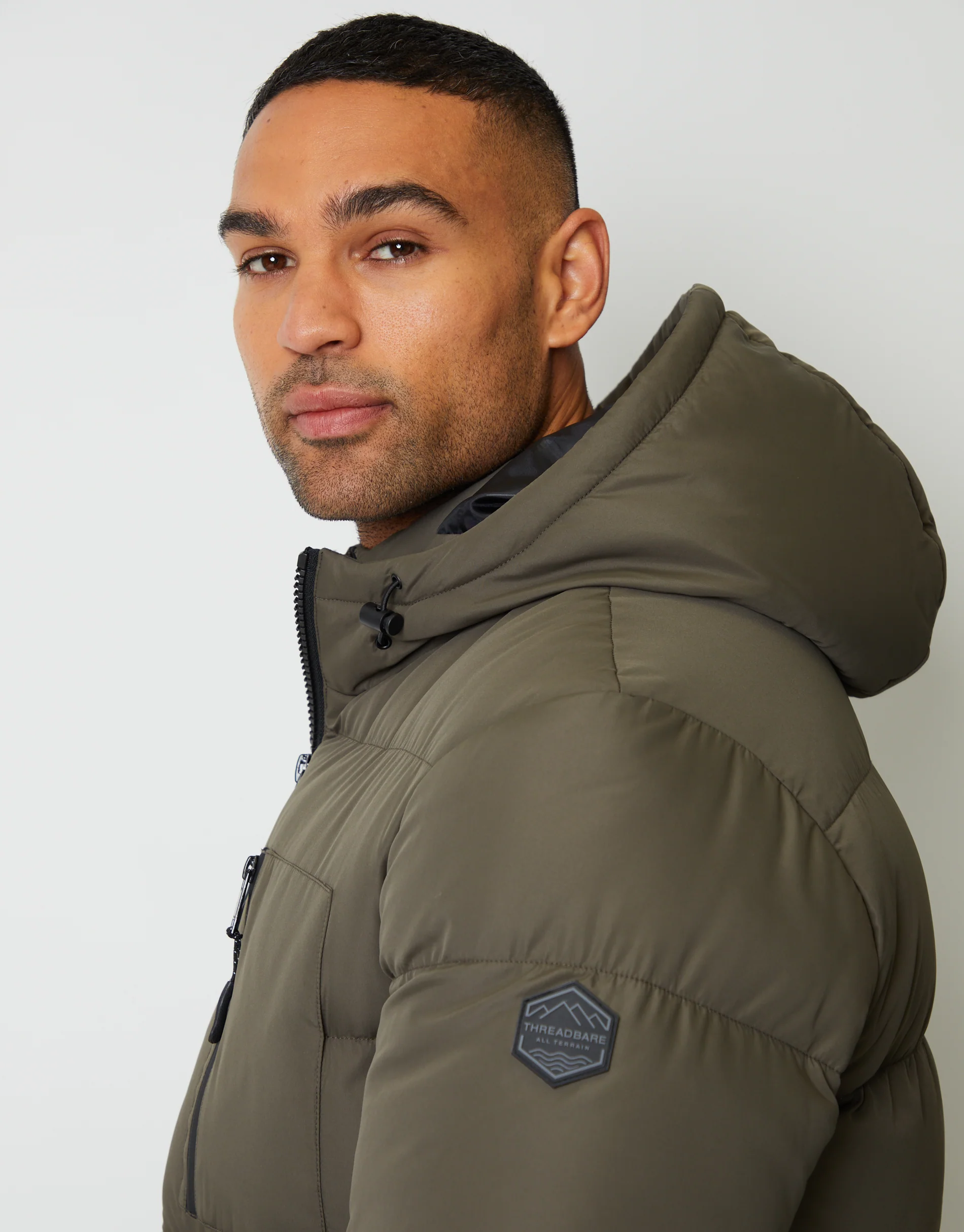 Showerproof Double Layer Puffer Jacket in Khaki Green - Image 3