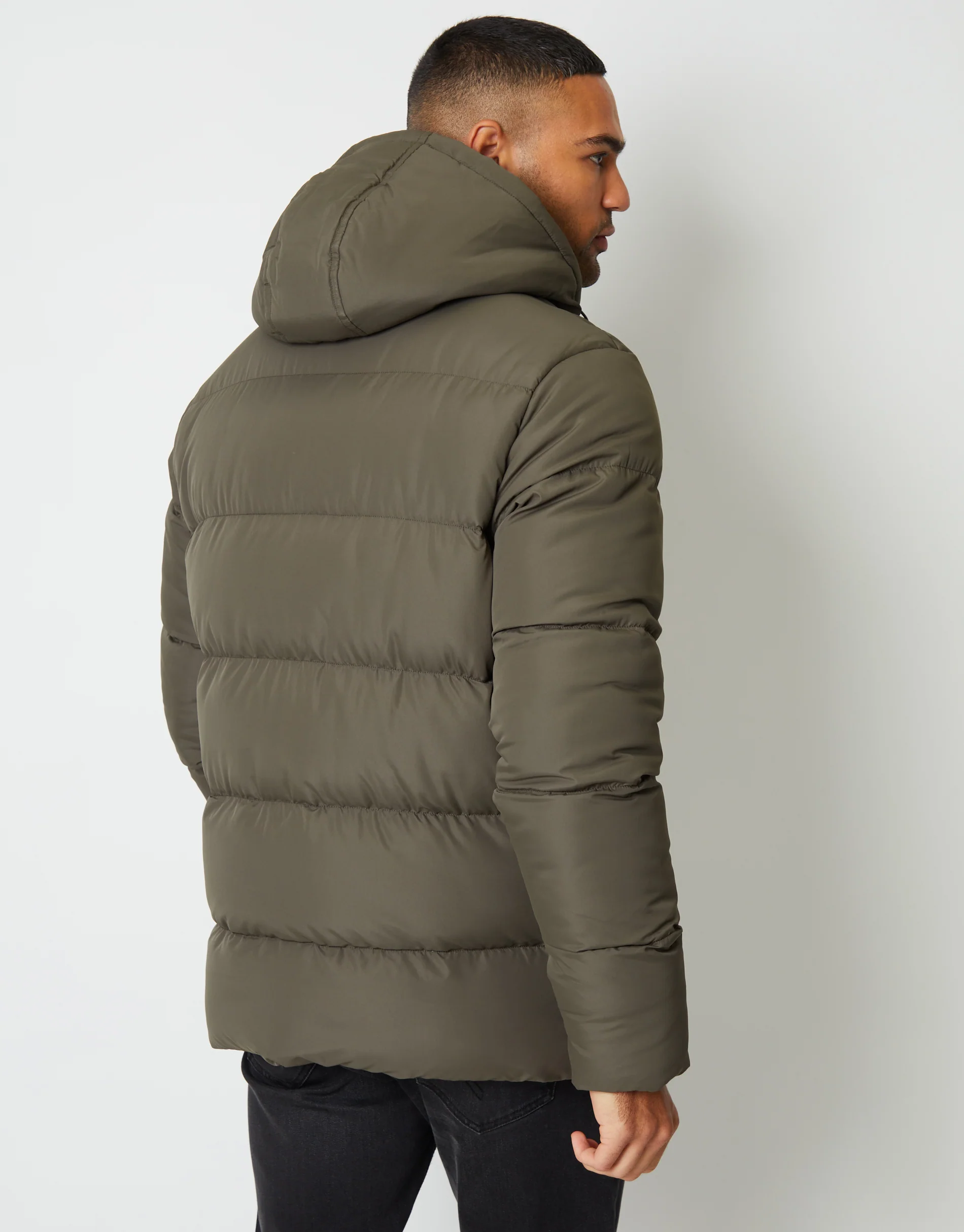 Showerproof Double Layer Puffer Jacket in Khaki Green - Image 5