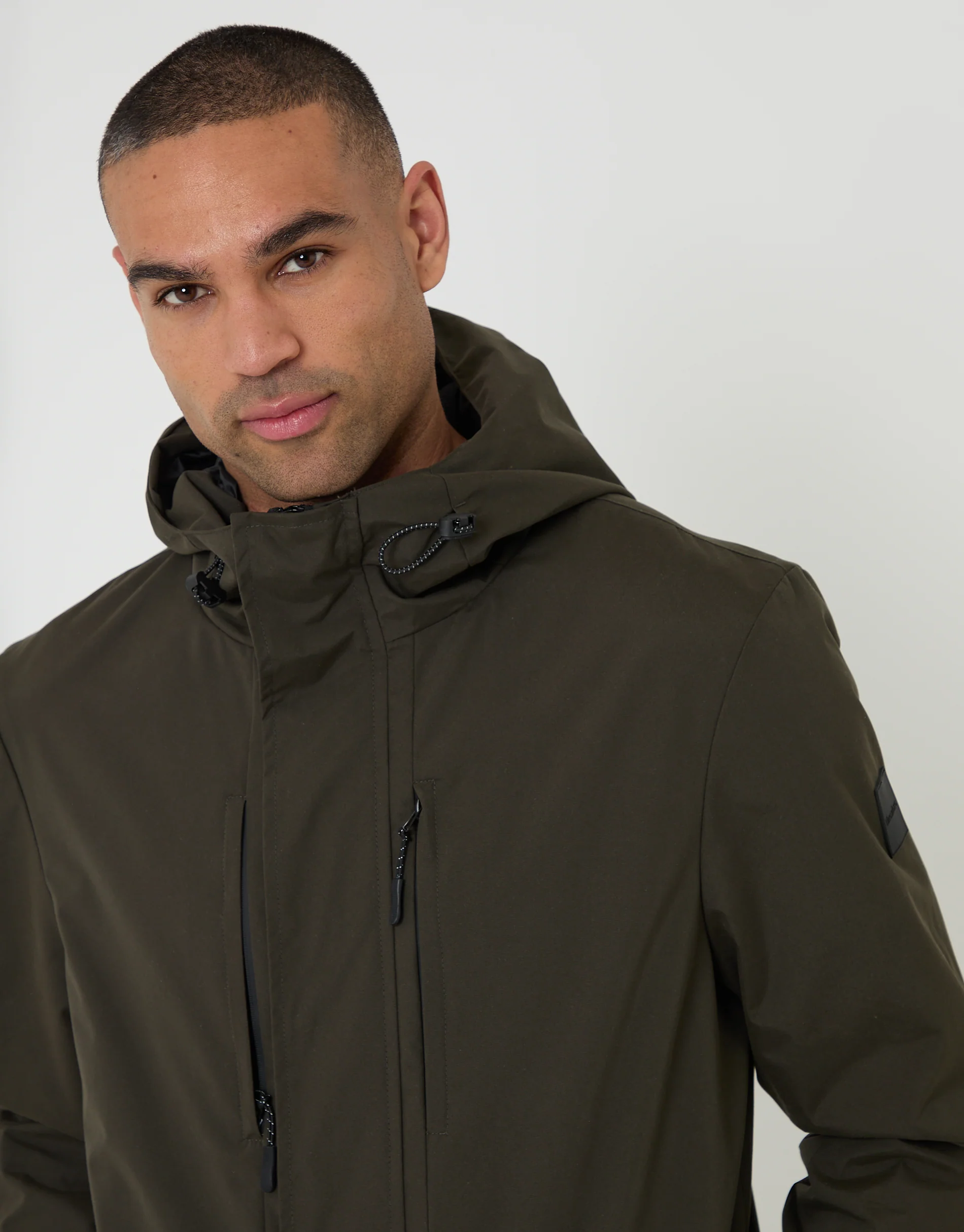 Showerproof Hooded Coat in Khaki Green - Image 4