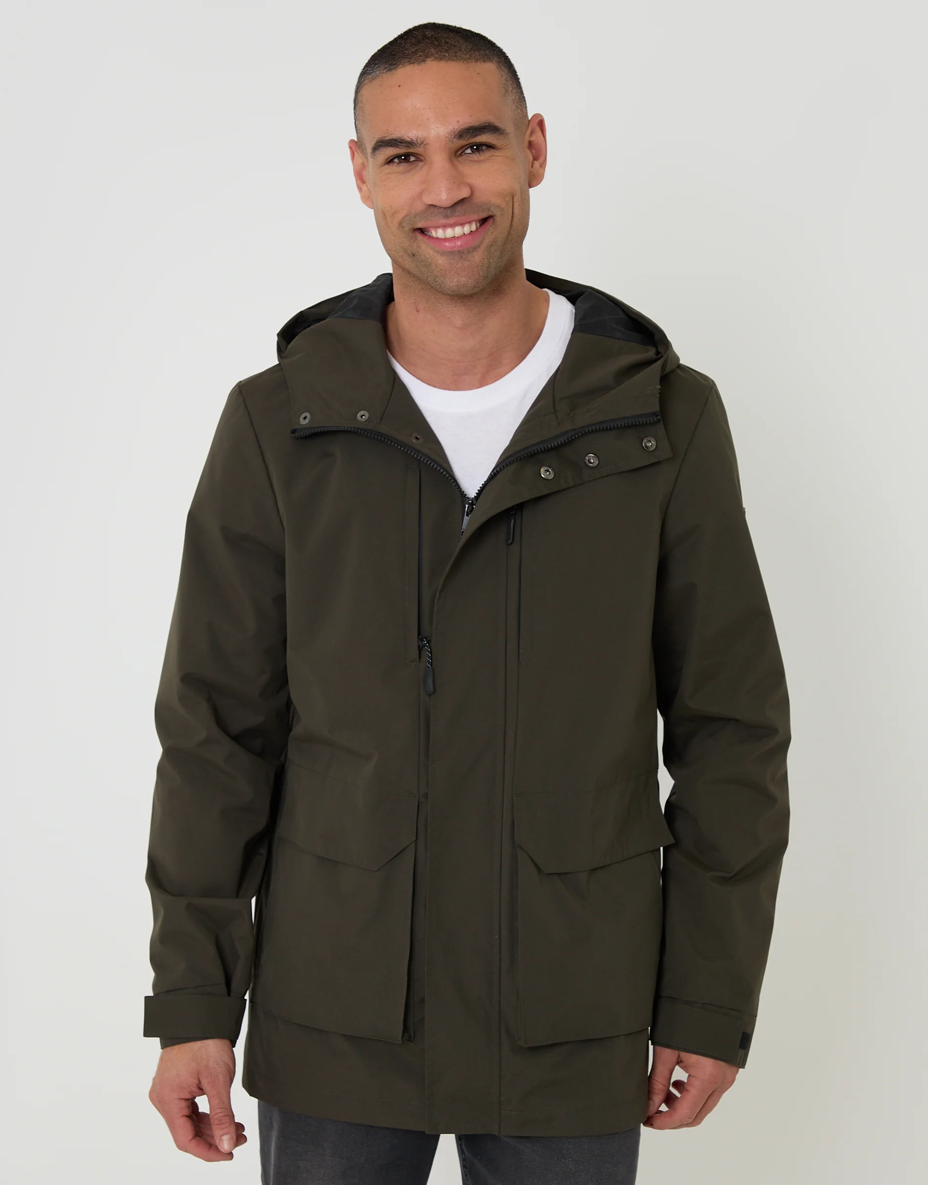 Showerproof Hooded Coat in Khaki Green - Image 5