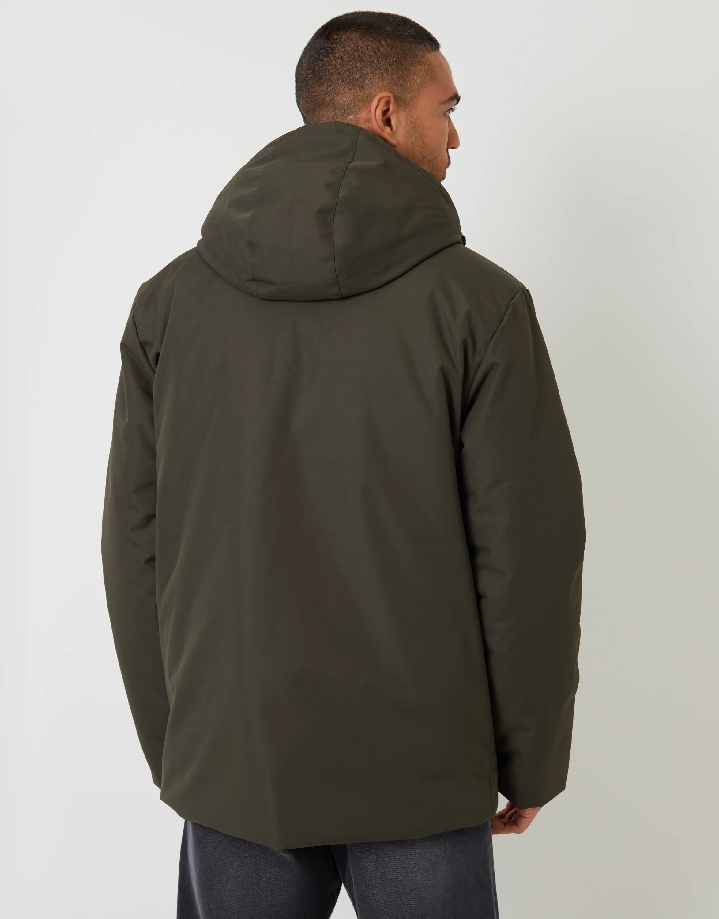 Showerproof Longline Hooded Padded Jacket in Khaki Green - Image 2