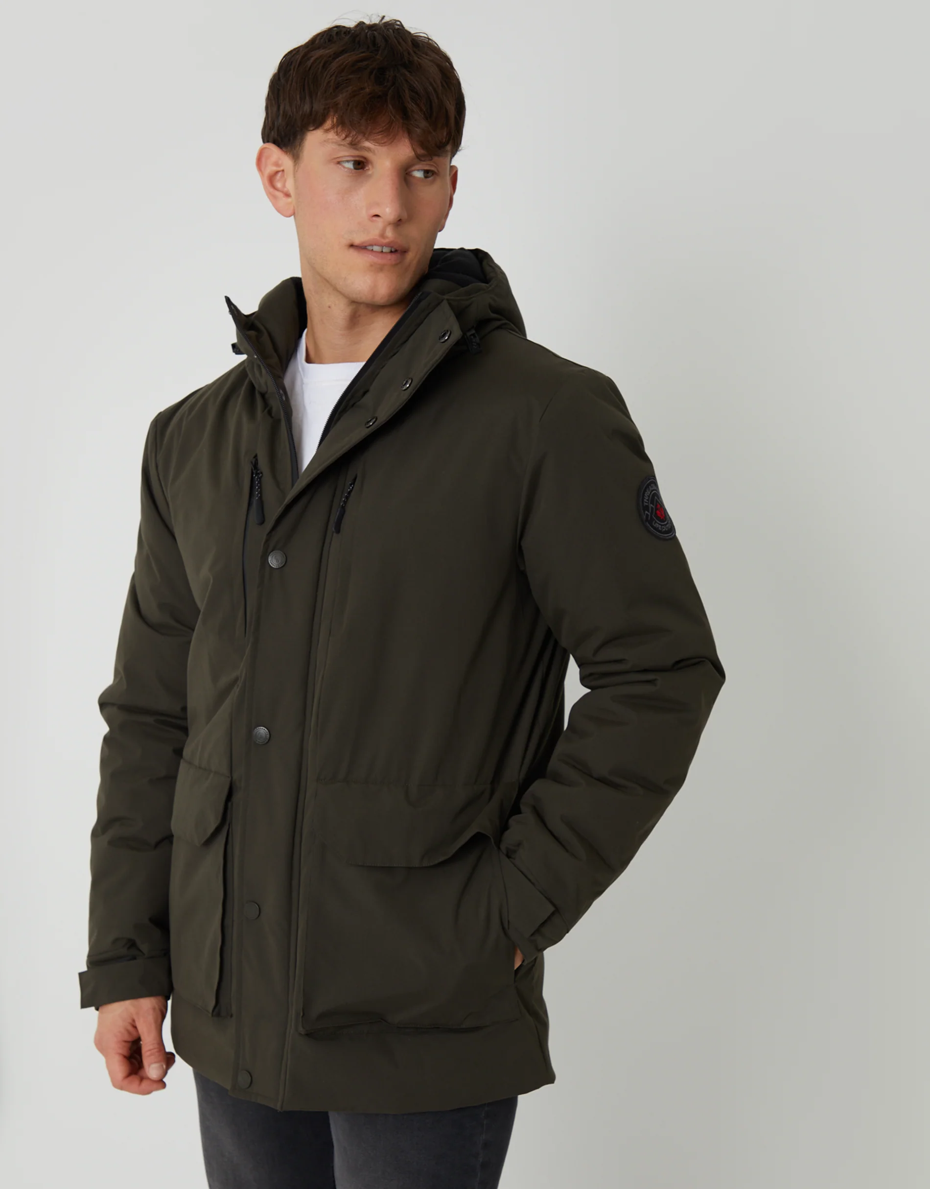 Showerproof Padded Hooded Coat in Khaki Green - Image 5