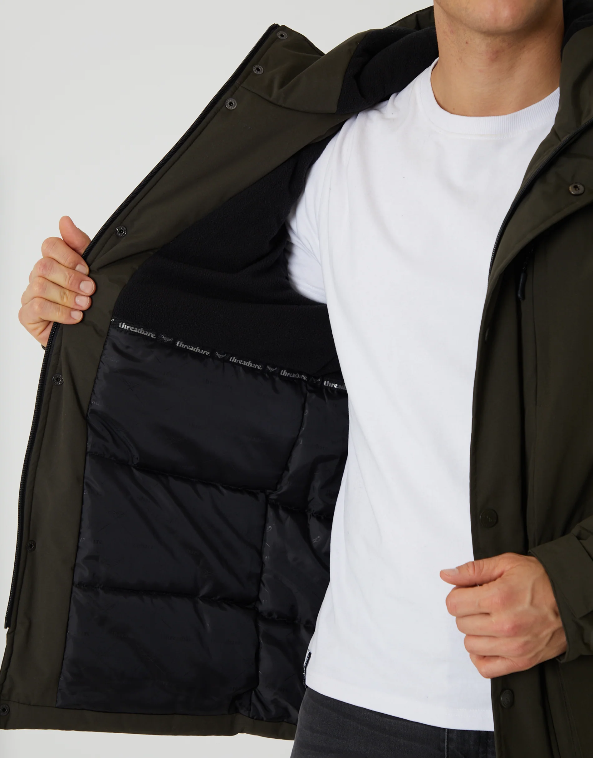 Showerproof Padded Hooded Coat in Khaki Green - Image 6