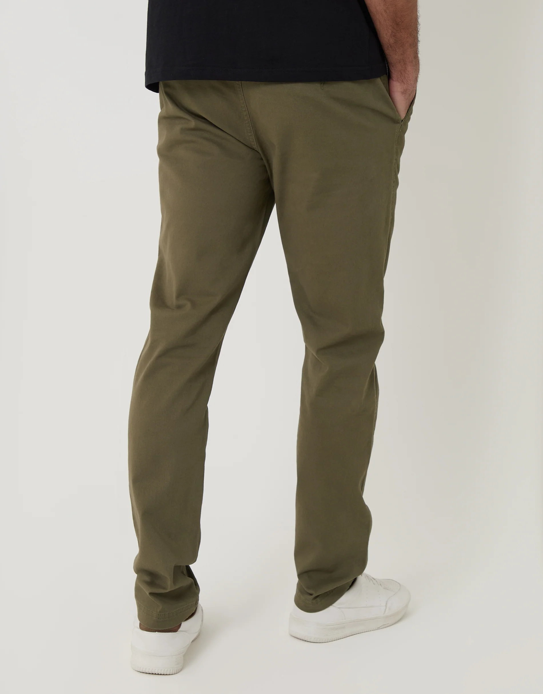 Slim Fit Chino Trousers in Khaki Green - Image 3