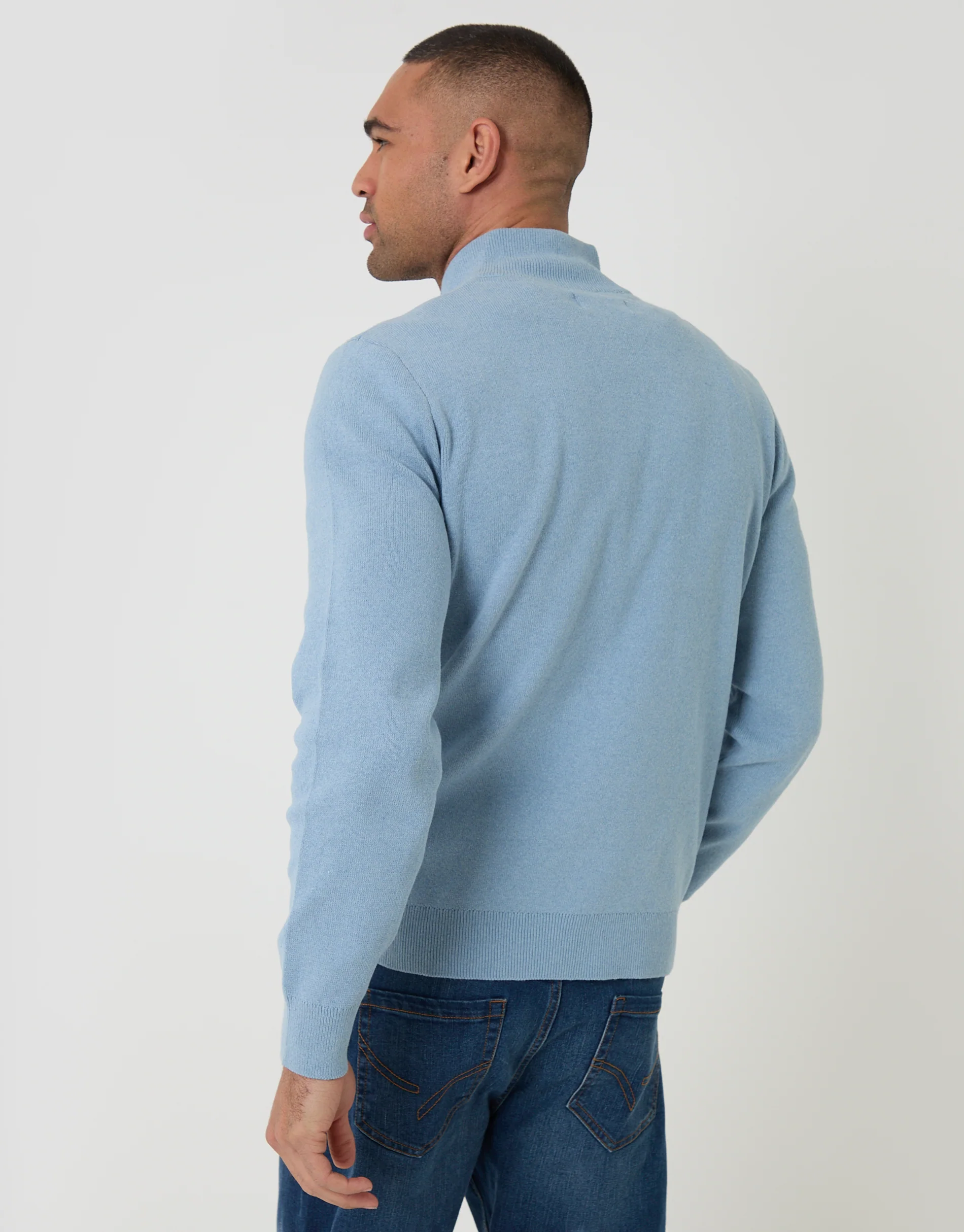 Knitted Quarter Zip Jumper in Light Blue - Image 2