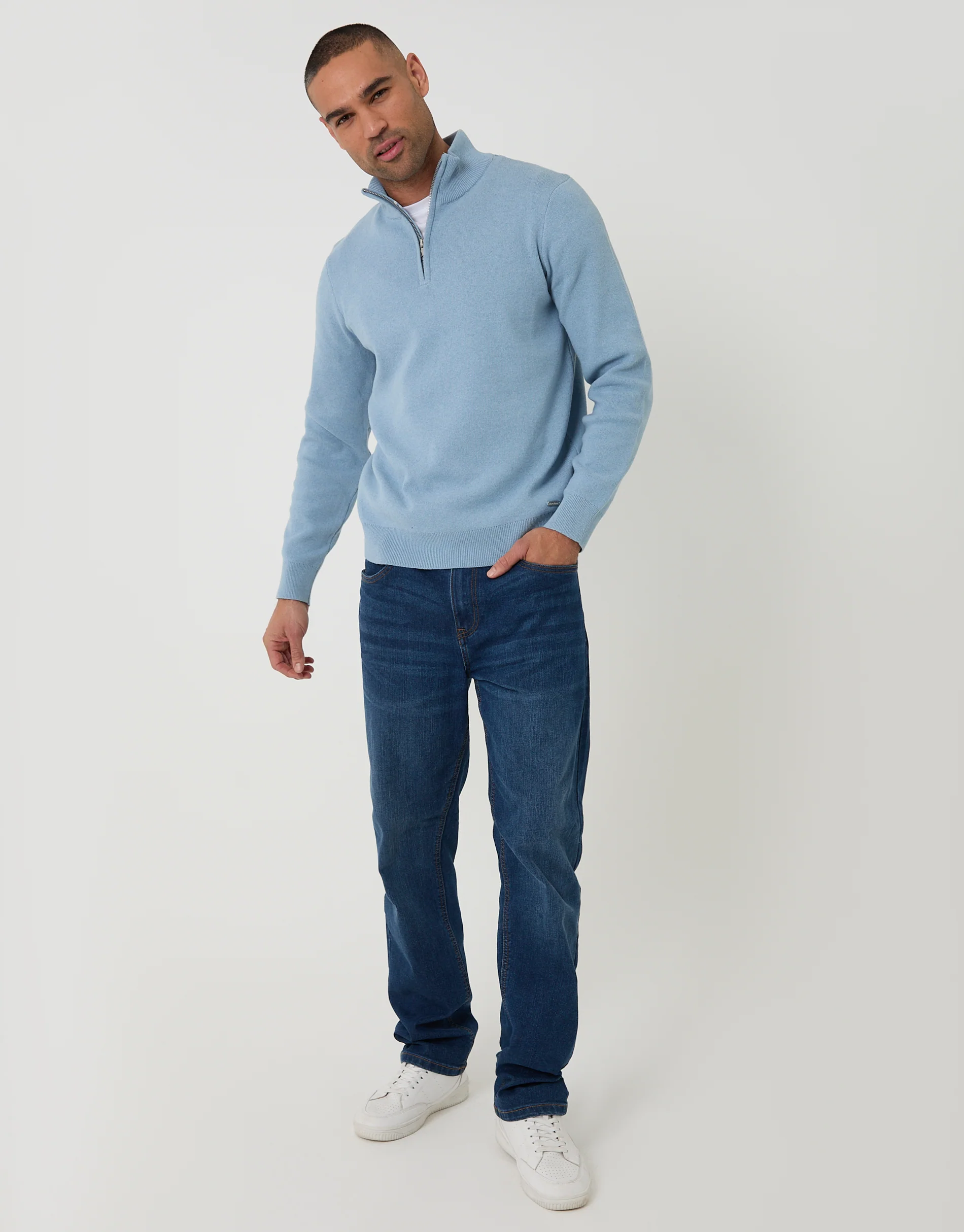 Knitted Quarter Zip Jumper in Light Blue - Image 3