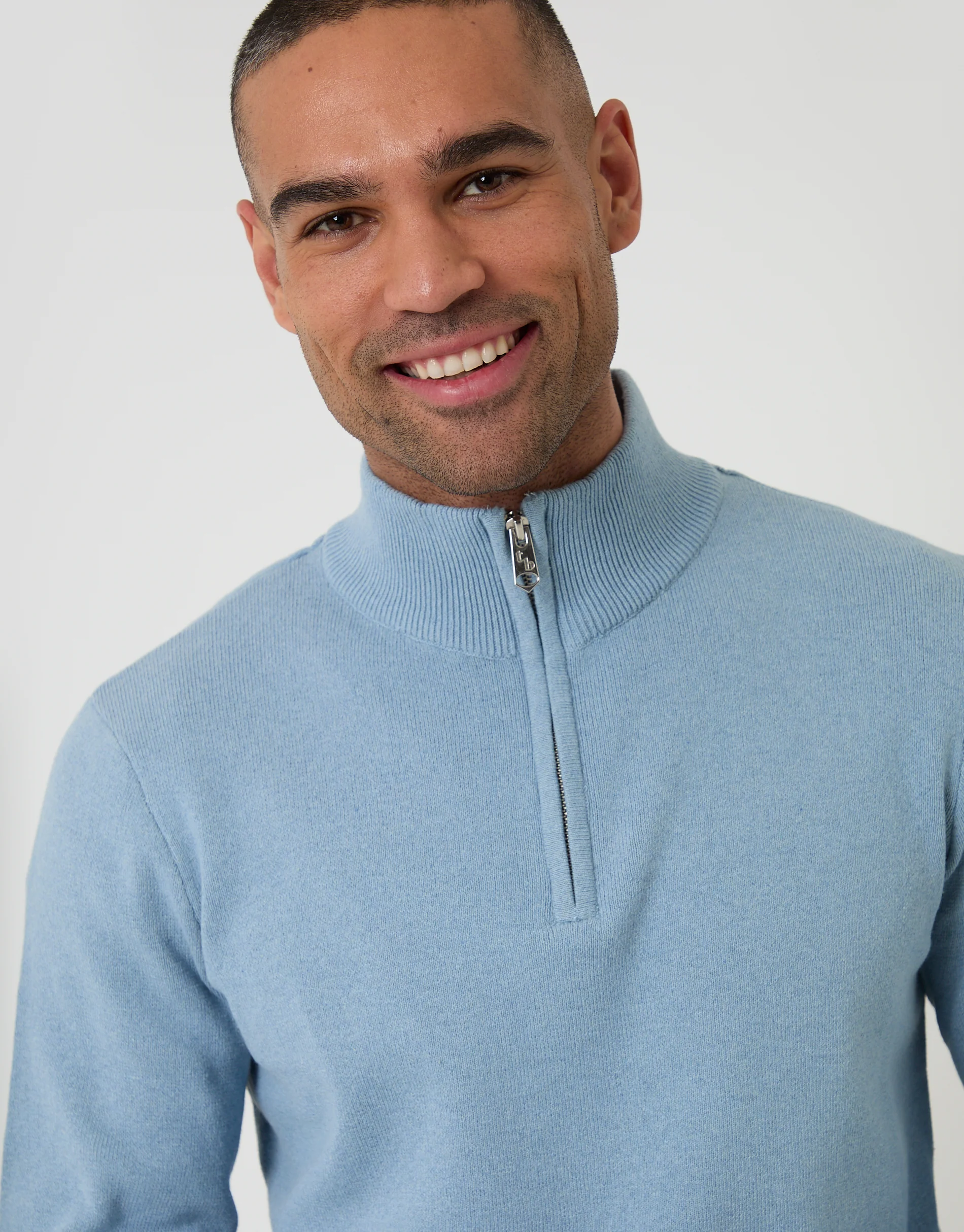 Knitted Quarter Zip Jumper in Light Blue - Image 4