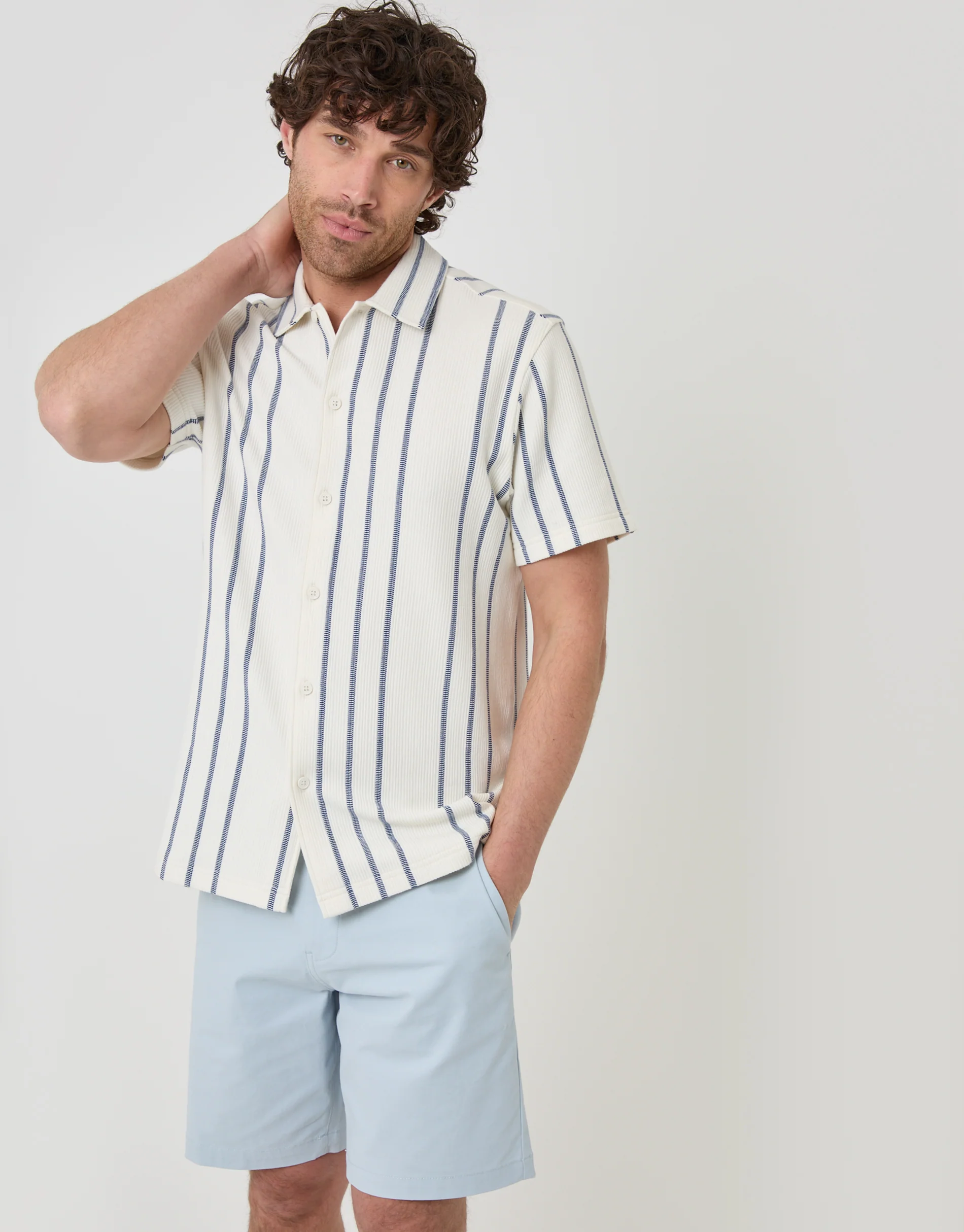 Regular Fit Stretch Chino Shorts in Light Blue - Image 3