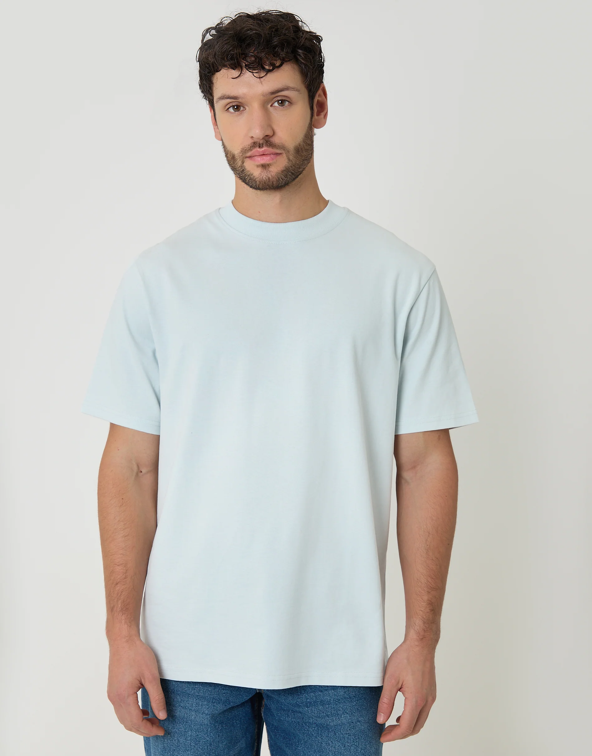 Relaxed Fit Peached Cotton T-Shirt in Light Blue