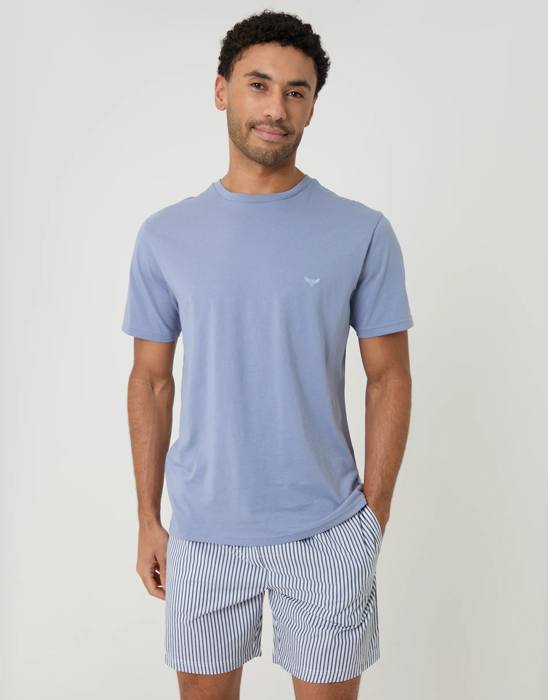 Pyjama T-Shirt & Shorts Set in Light Blue Stripe
