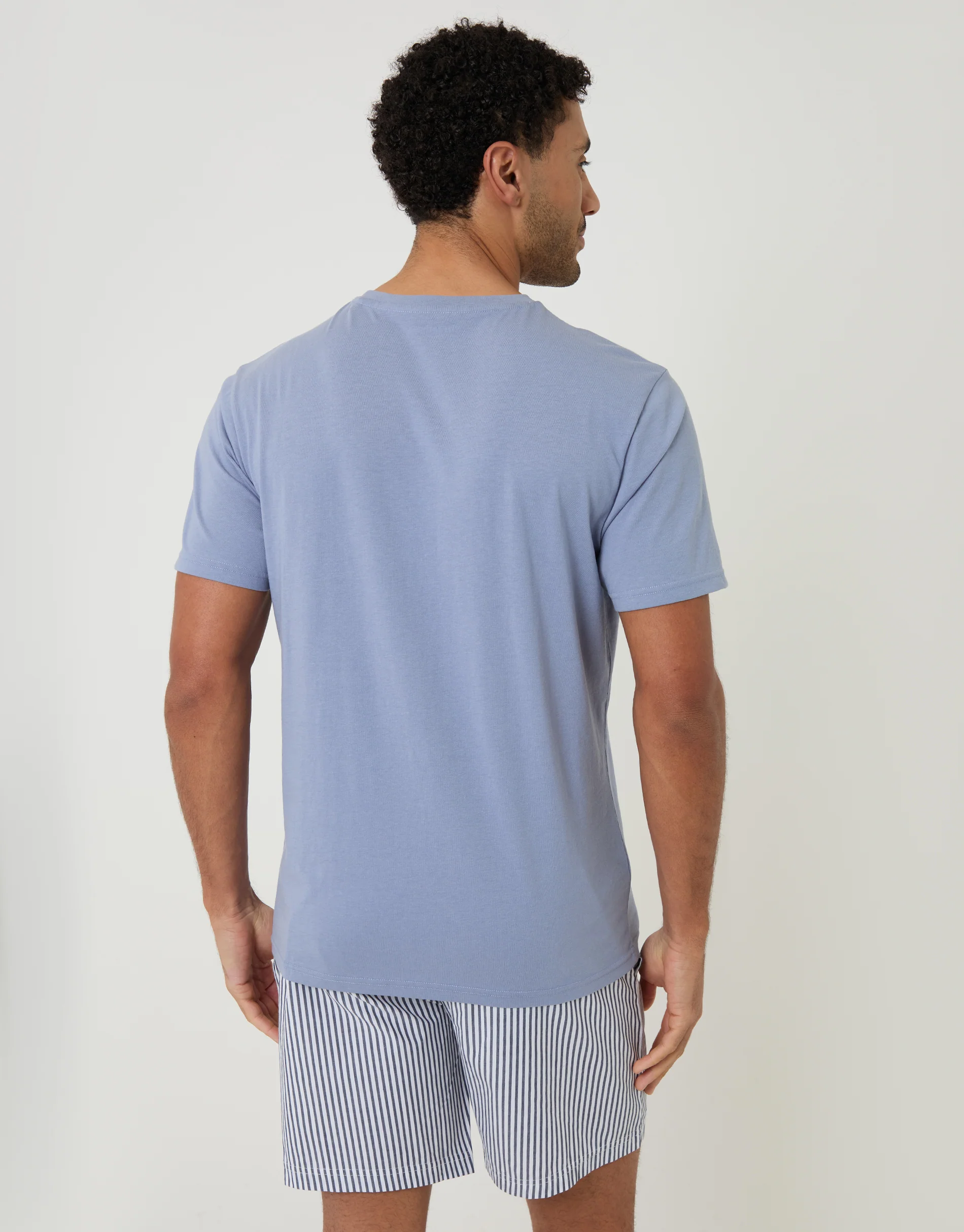 Pyjama T-Shirt & Shorts Set in Light Blue Stripe - Image 2